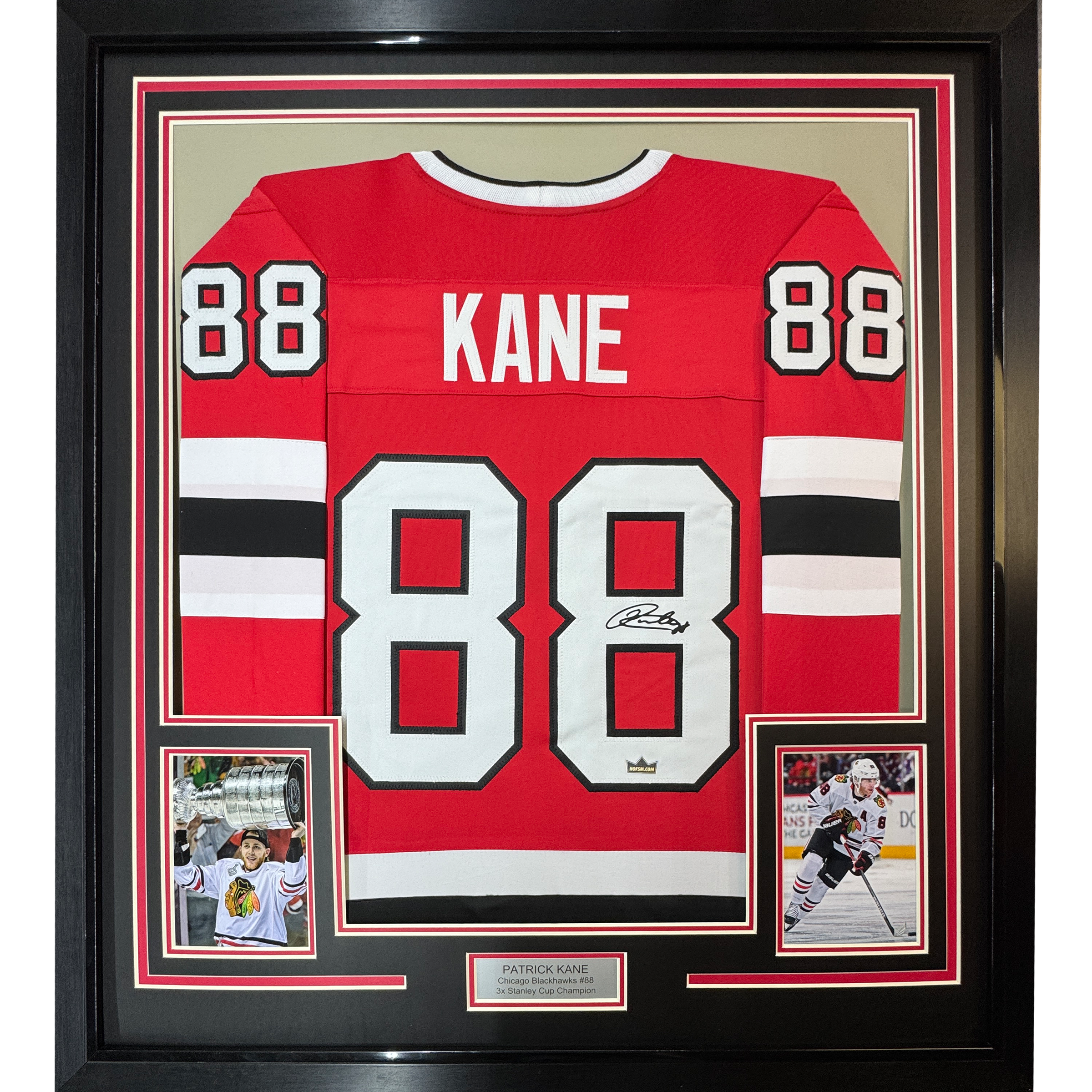 Framed Facsimile Autographed Patrick Kane 35x39 Chicago Red Reprint Laser Auto Hockey Jersey