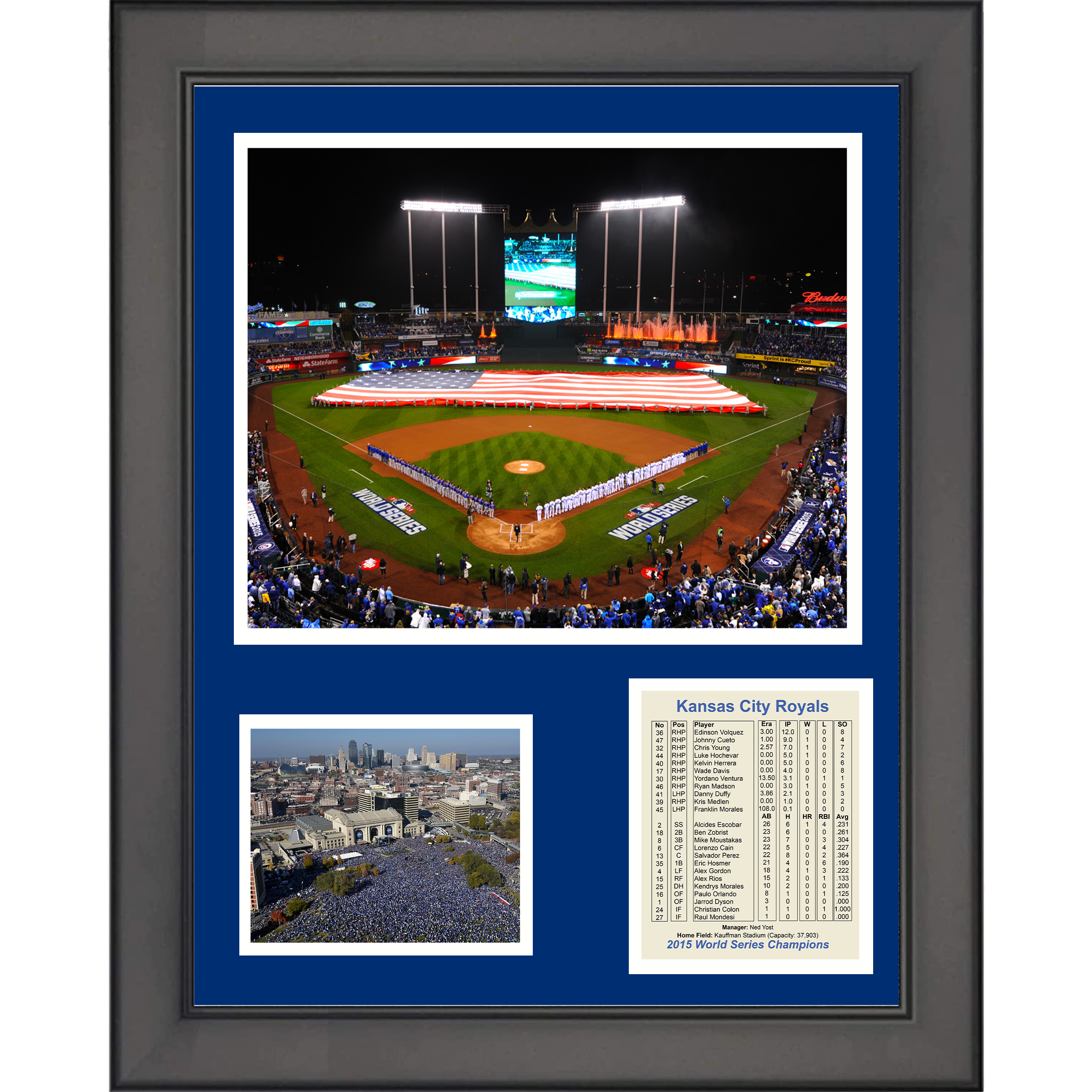 Framed Kansas City Royals Kaufman Stadium Ballpark 11"x14" Baseball Three Photo Collage