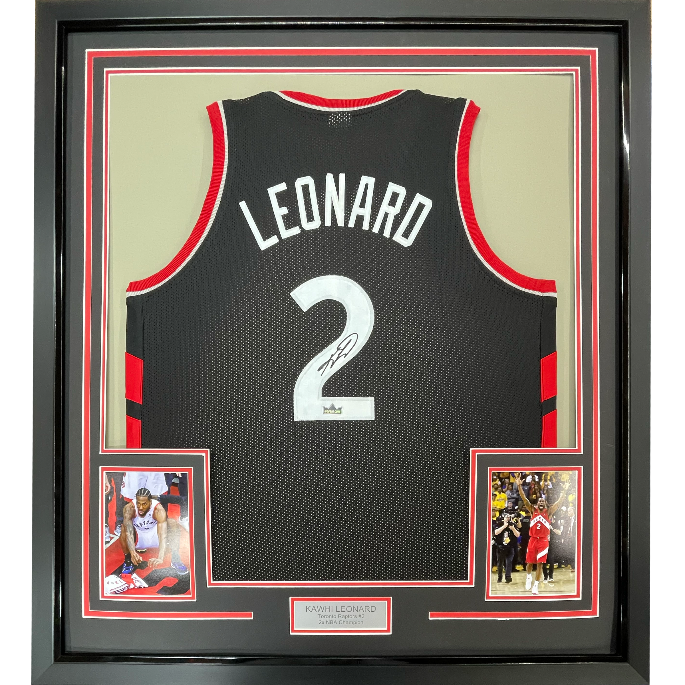 Framed Facsimile Autographed Kawhi Leonard 35x39 Toronto Black Reprint Laser Auto Basketball Jersey