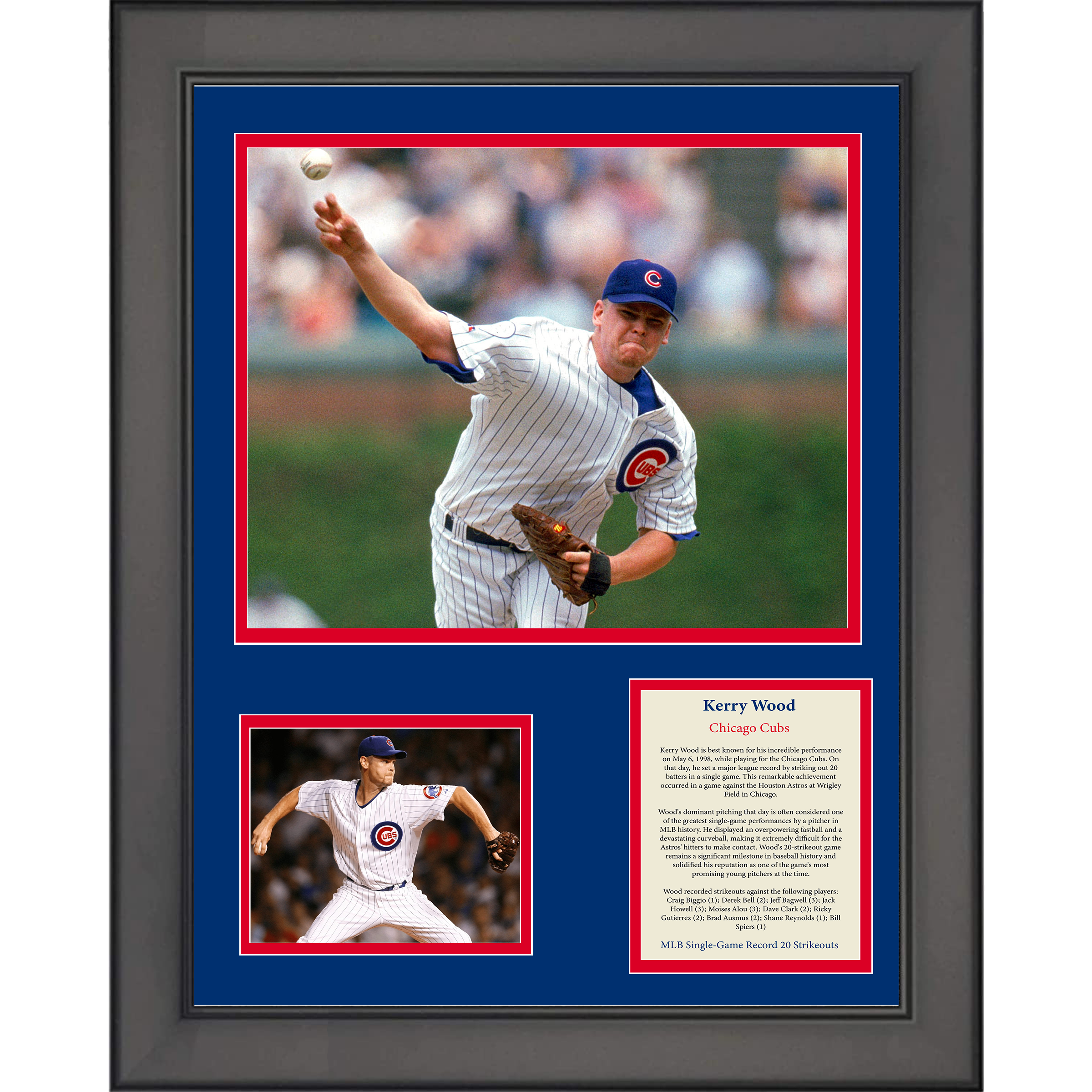 Framed Kerry Wood MLB Single-Game Record 20 Strikeouts Chicago Cubs Baseball 11"x14" Three Photo Collage