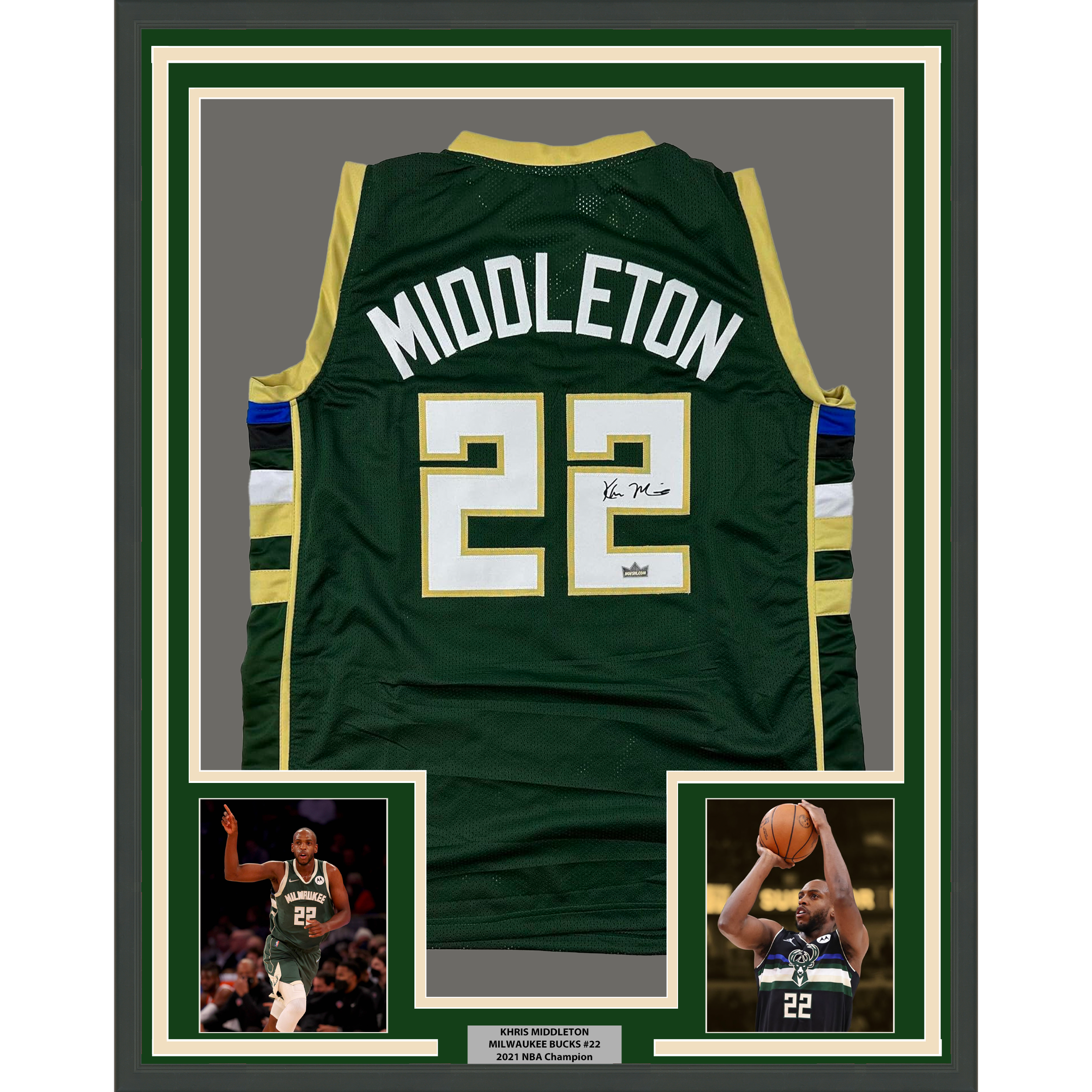 Framed Facsimile Autographed Khris Middleton 35x39 Milwaukee Green Reprint Laser Auto Basketball Jersey
