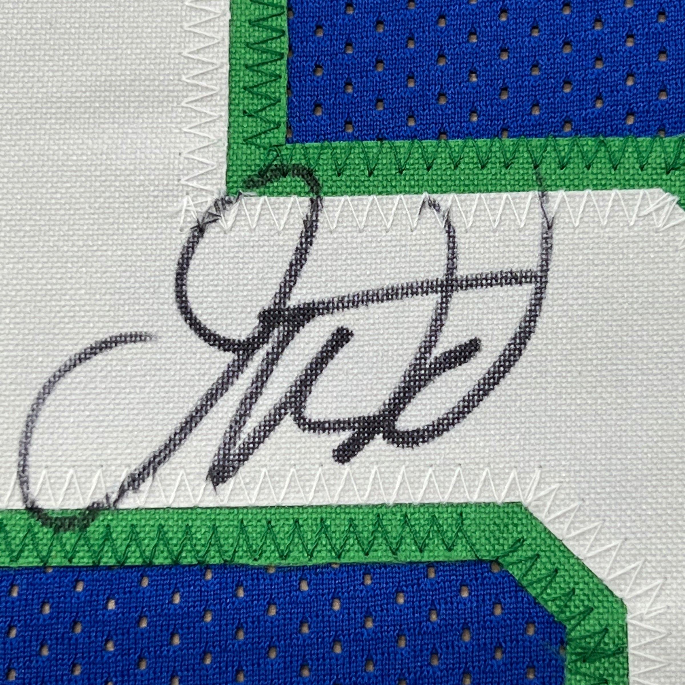 Framed Autographed/Signed Jason Kidd 35x39 Dallas Retro Blue Basketball Jersey Beckett BAS COA