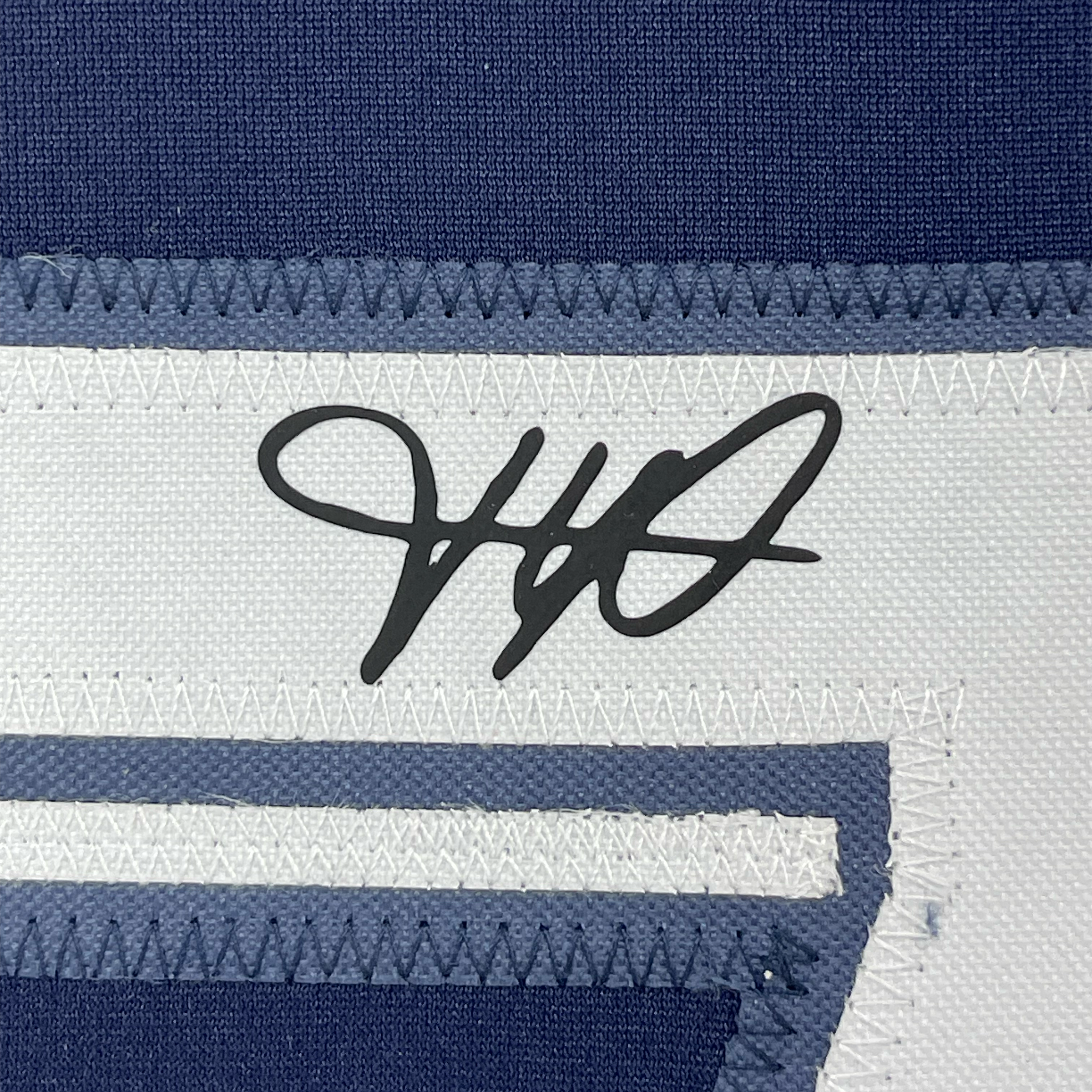 Framed Facsimile Autographed Kylian Mbappe 35x39 PSG Blue Reprint Laser Auto Soccer Jersey