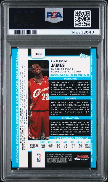 Graded 2003 Bowman Rookies & Stars LeBron James #123 Rookie RC Basketball Card PSA 8 NM-MT