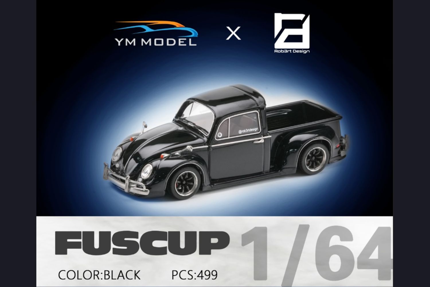 YM Model X Robert Design Volkswagen Beetle Pickup Truck FUSCUP in Black 1:64 Limited to 499 Pcs