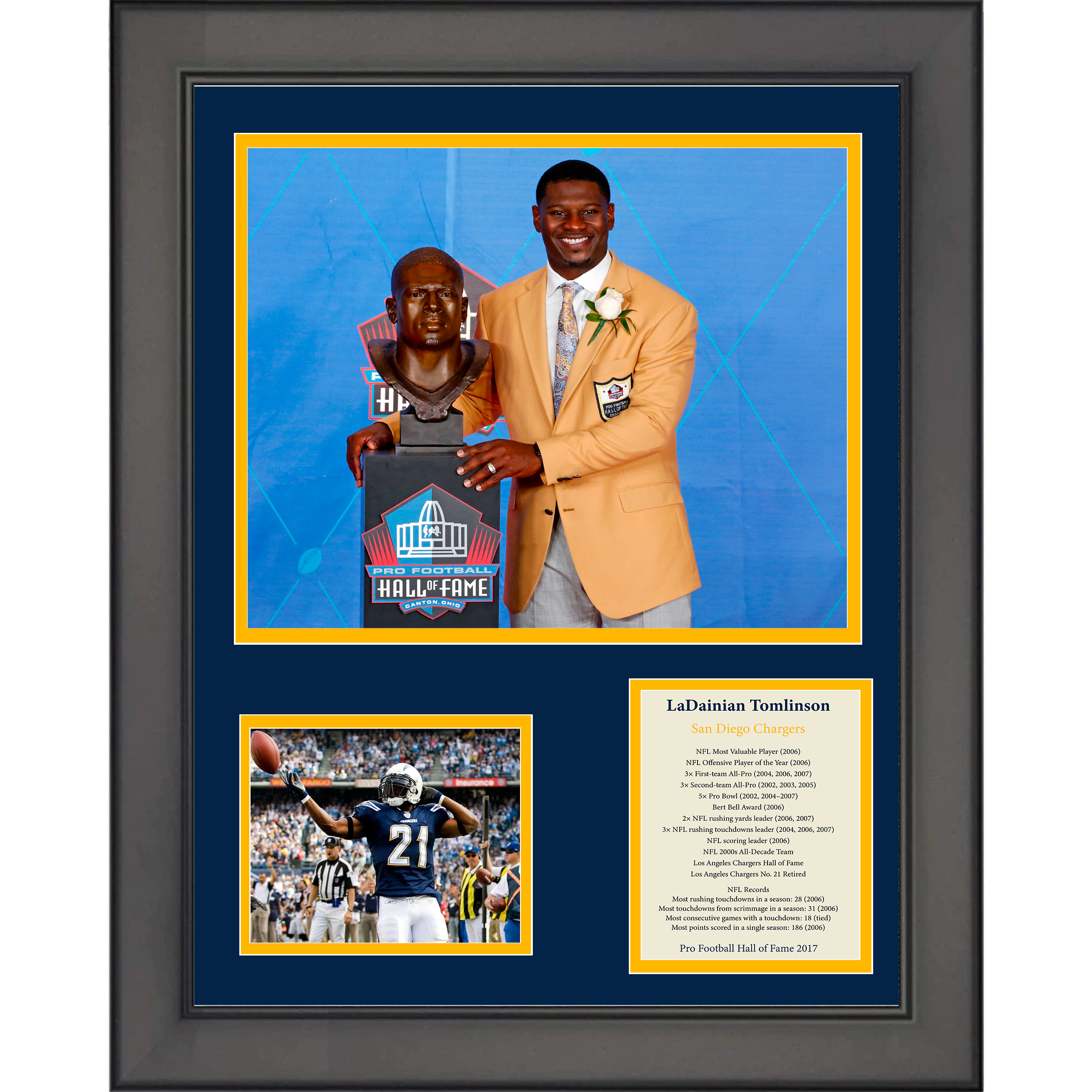 Framed LaDainian Tomlinson Hall of Fame San Diego Chargers 11"x14" Football Three Photo Collage