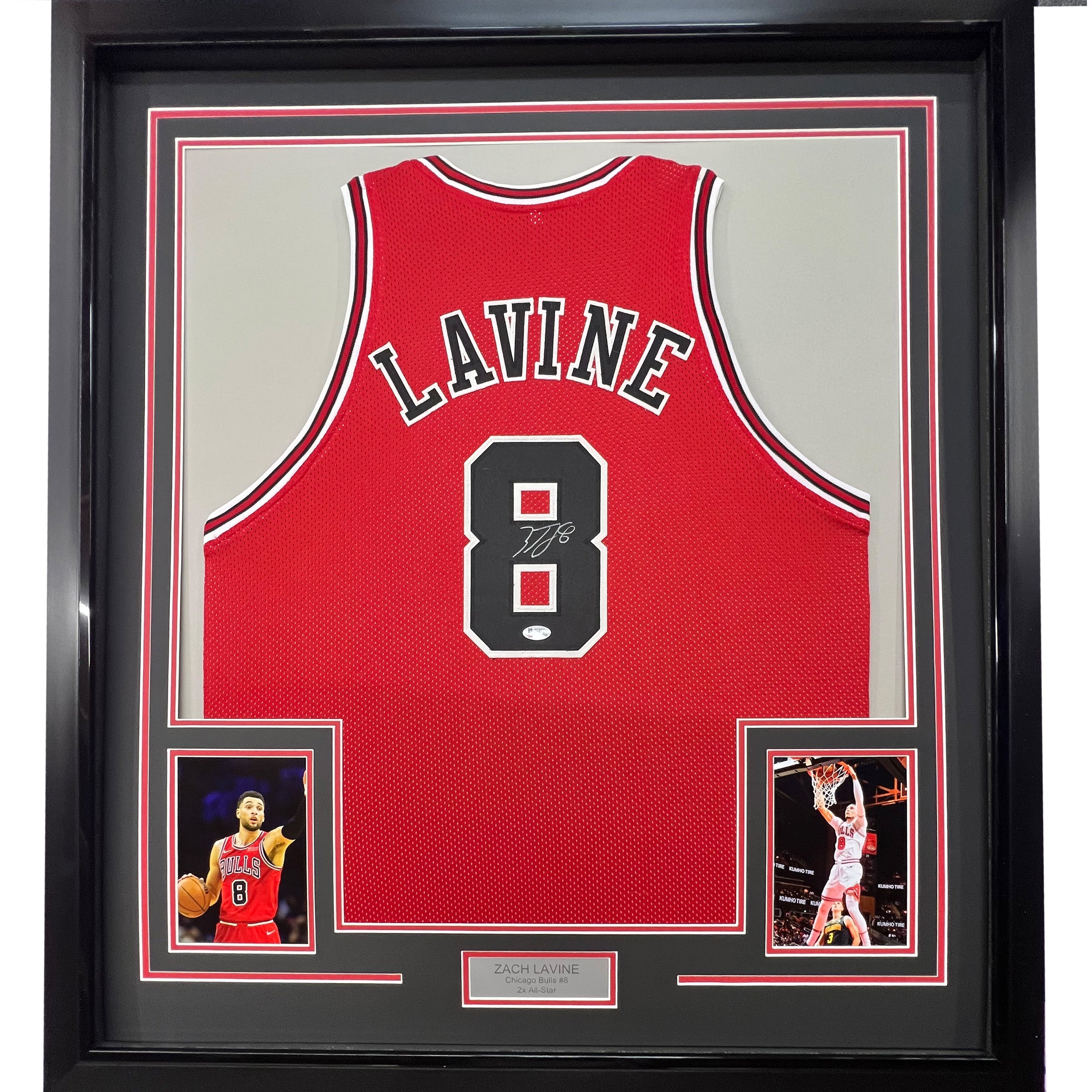 Framed Autographed/Signed Zach LaVine 35x39 Chicago Red Basketball Jersey Beckett BAS COA