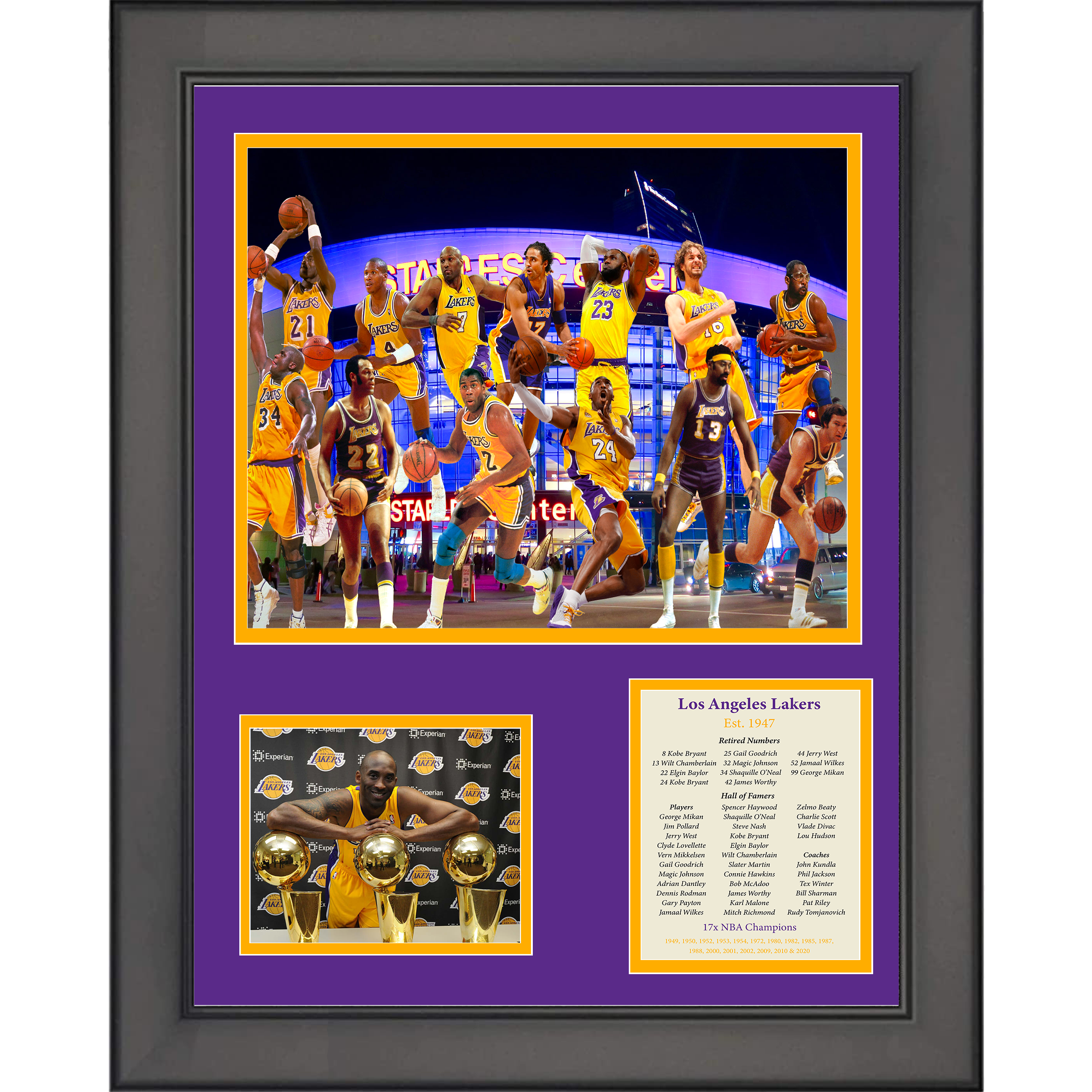 Framed Los Angeles Lakers All-Time Greats Legends 11"x14" Basketball Three Photo Collage