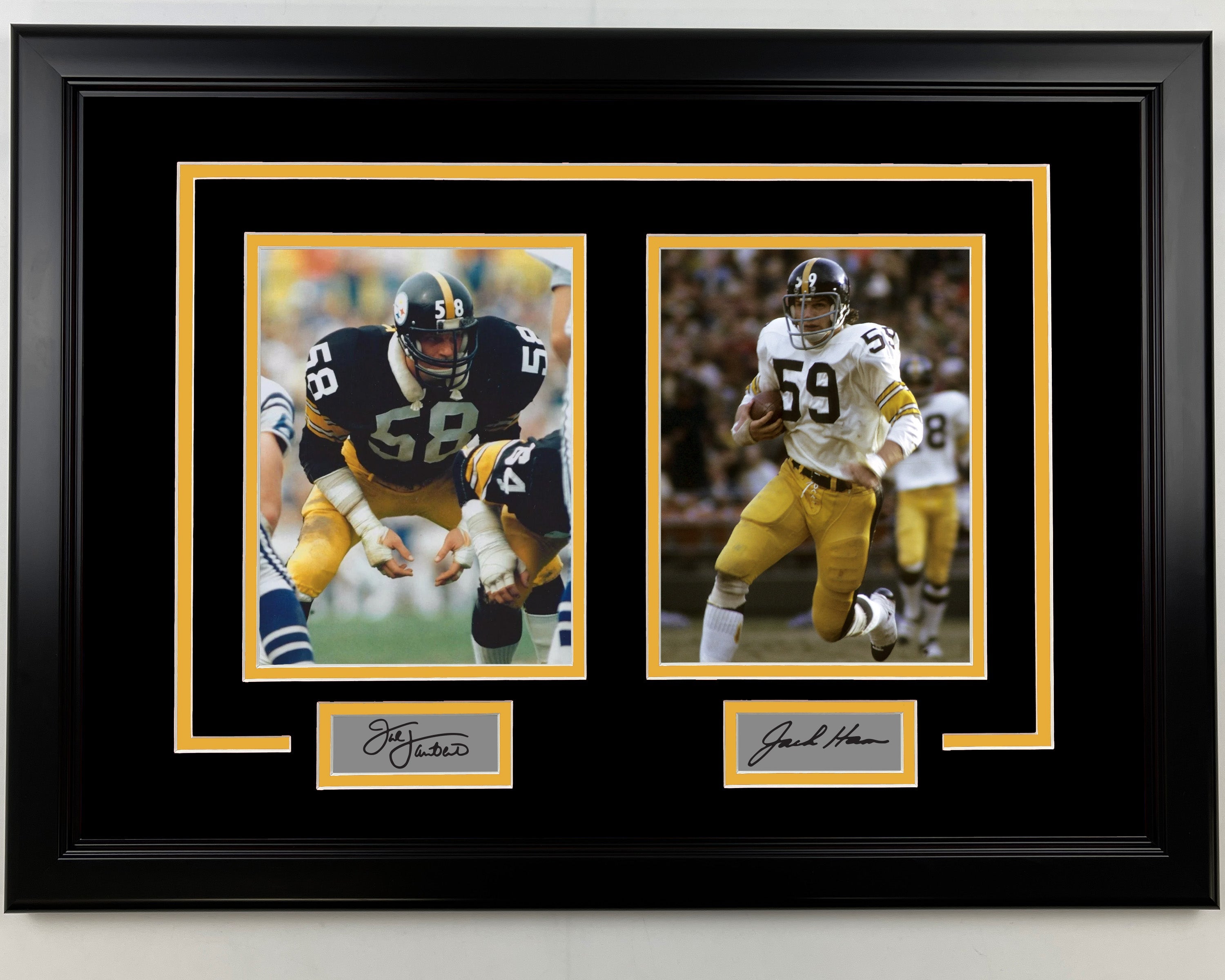 Framed Jack Lambert and Jack Ham Facsimile Laser Engraved Signatures Pittsburgh Steelers 17x23 Dual Football Photo