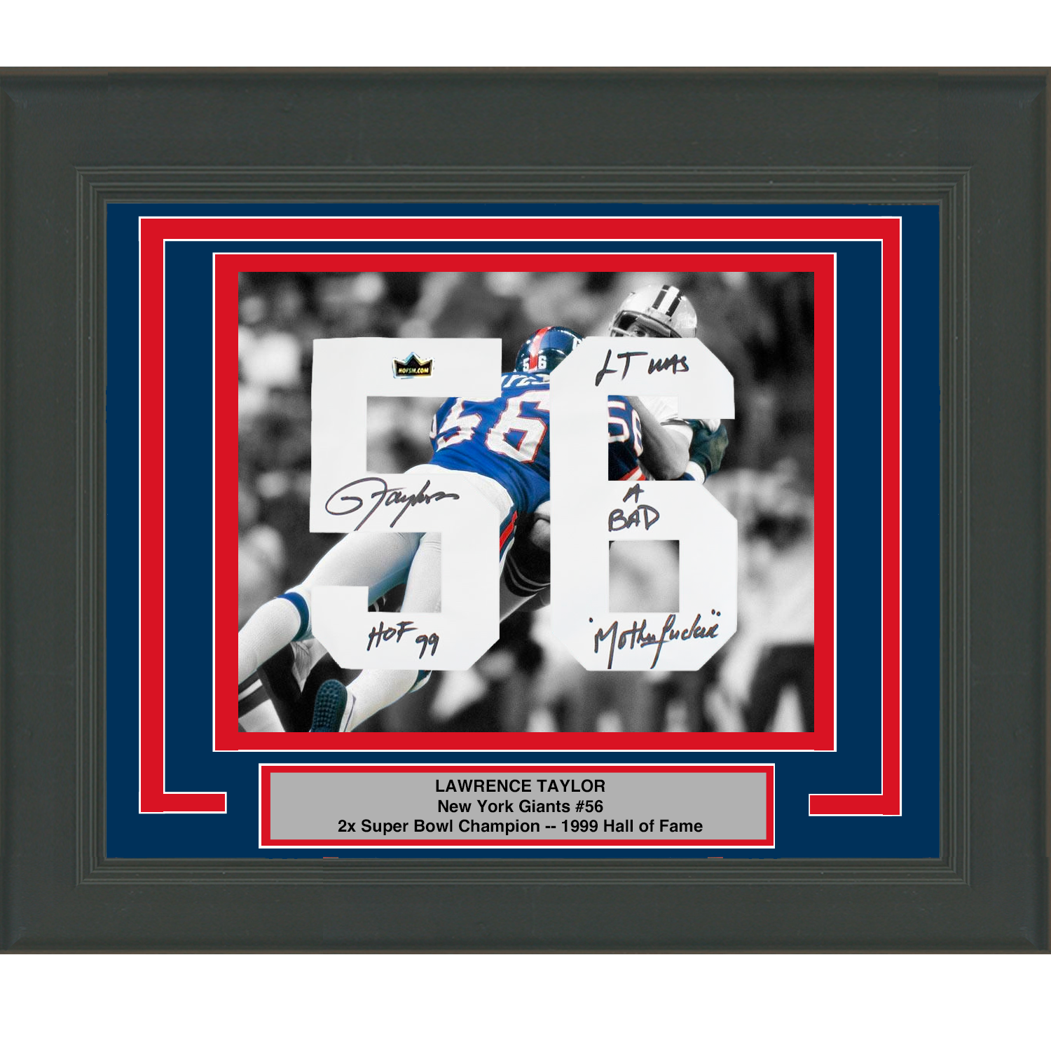 Framed Lawrence Taylor Facsimile Autographed Inscribed Jersey Number 23x21 New York Giants Reprint Laser Auto Football Photo
