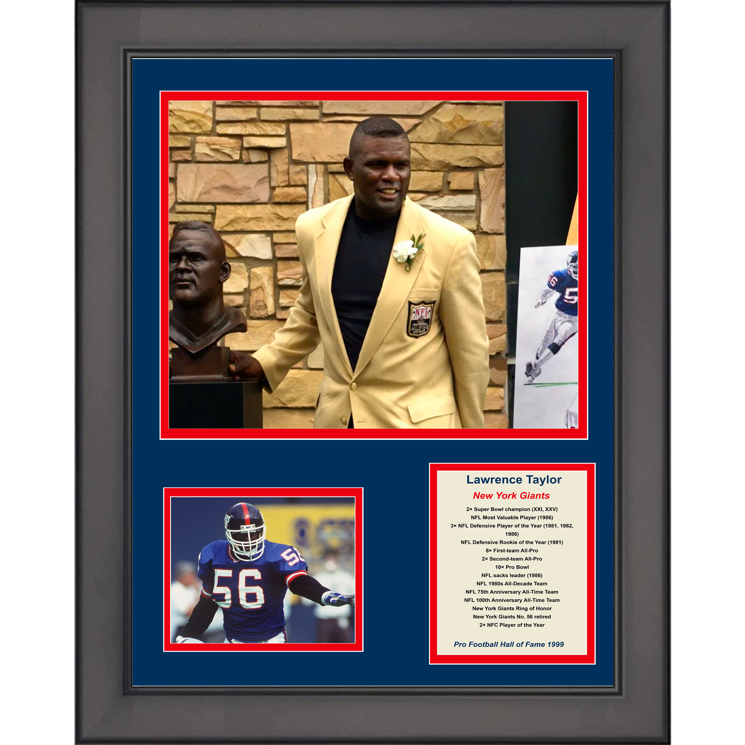 Framed Lawrence Taylor Hall of Fame New York Giants Football 11"x14" Three Photo Collage