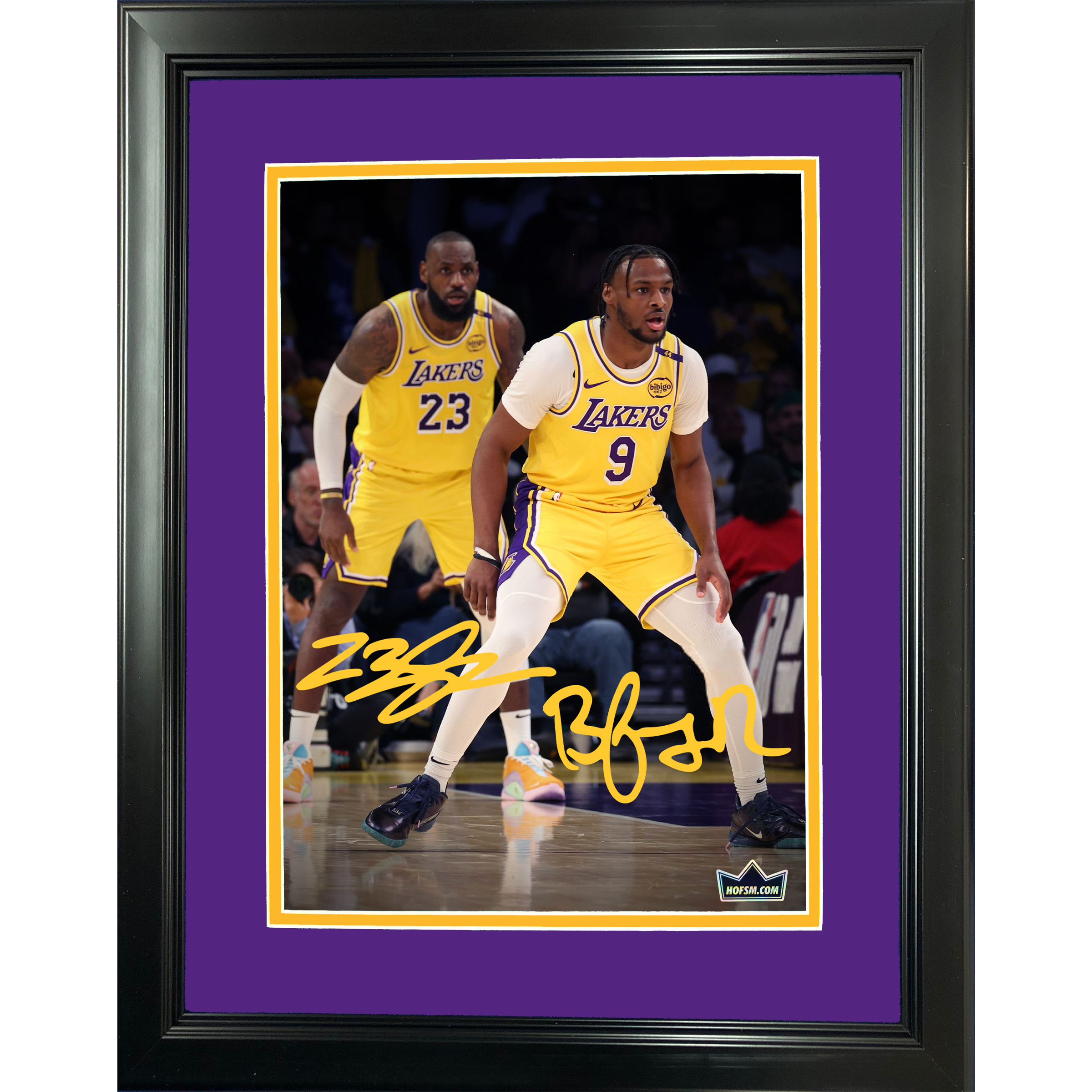 Framed LeBron James and Bronny James Jr. NBA Debut Father-Son Duo Los Angeles Lakers Dual Facsimile Laser Engraved Signature Auto 11"x14" Basketball Photo HOFSM Holo