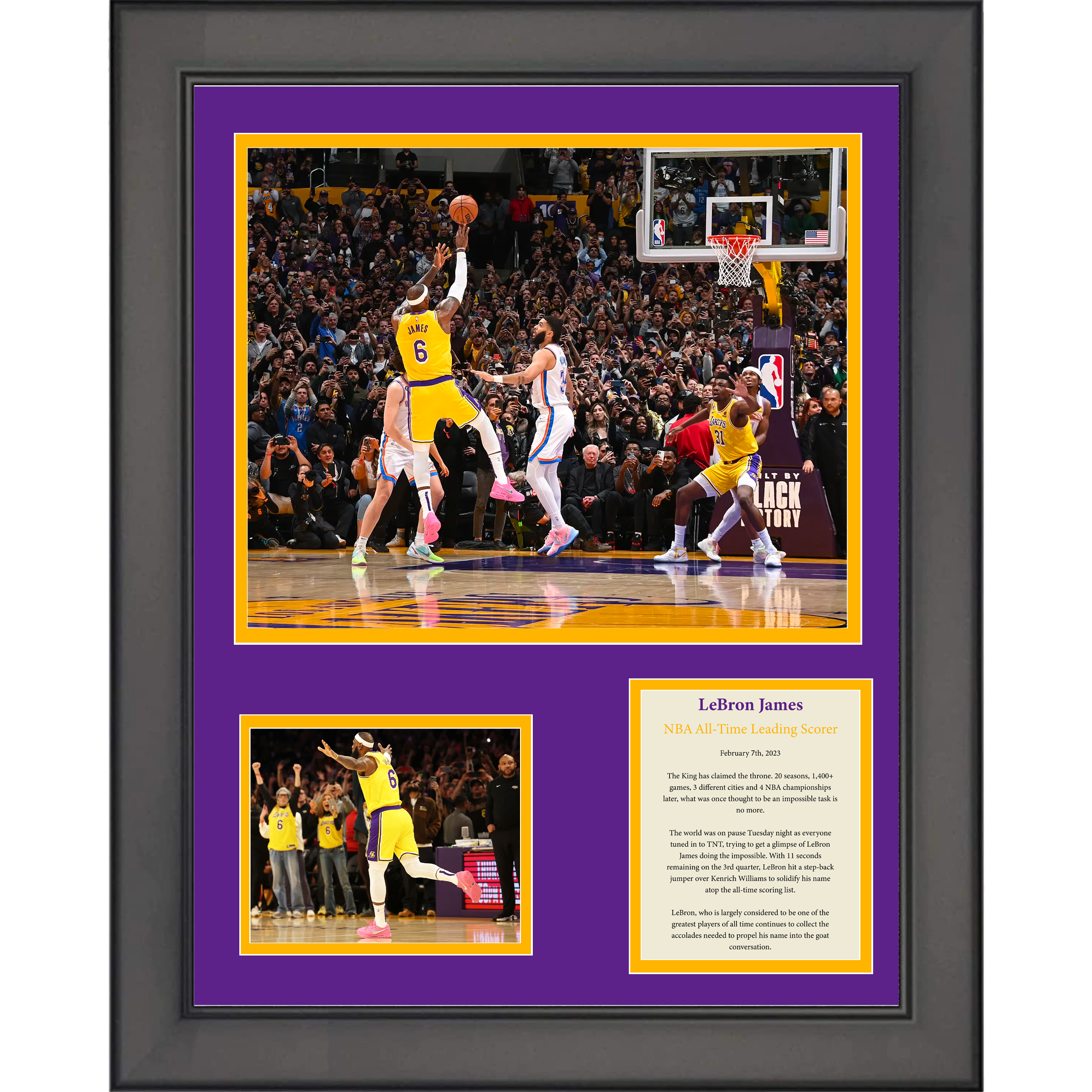 Framed LeBron James NBA All-Time Leading Scorer Los Angeles Lakers Basketball 11"x14" Three Photo Collage