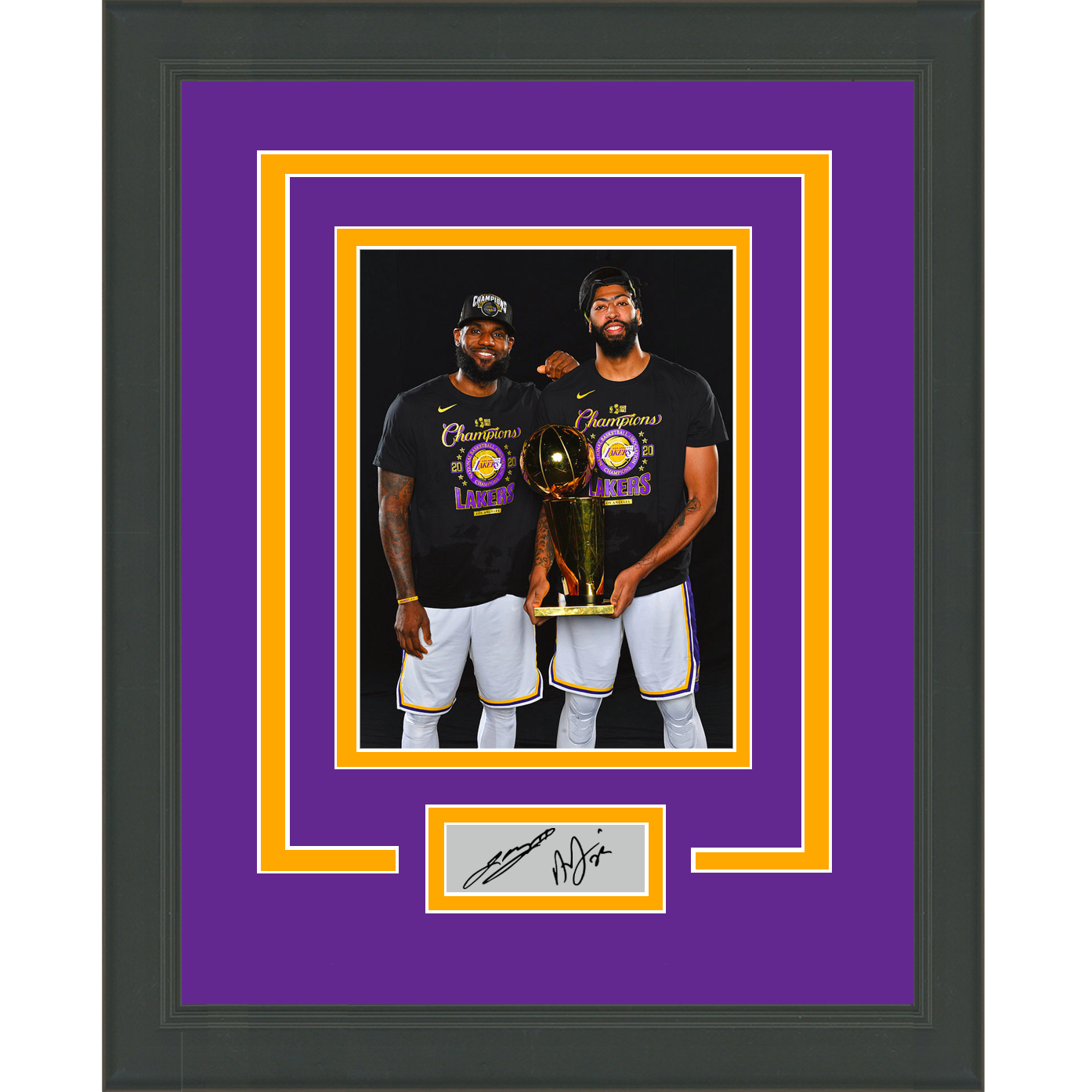 Framed LeBron James Anthony Davis Dual Facsimile Laser Engraved Signature Auto Los Angeles Lakers 11x14 Basketball Photo