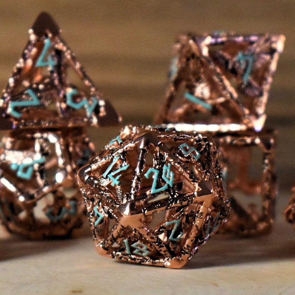 Legends of Valhalla - Copper and Blue Hollow Metal Dice Set