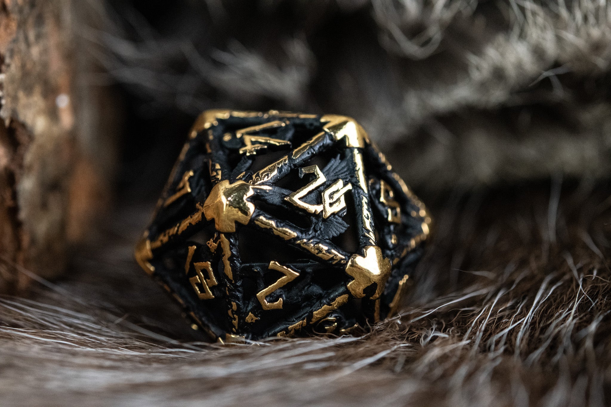 Legends of Valhalla - Matte Black and Gold Hollow Metal Dice Set