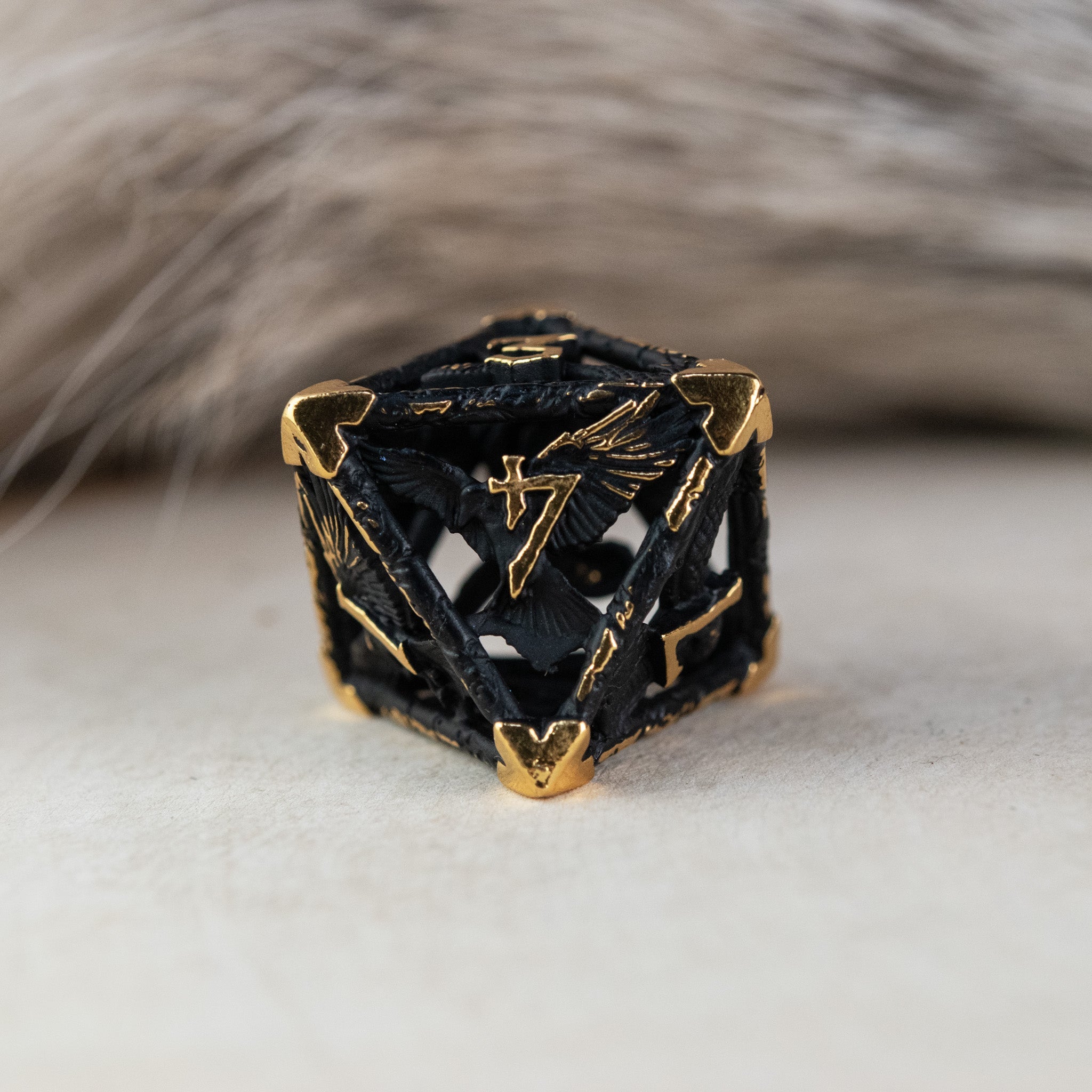 Legends of Valhalla - Matte Black and Gold Hollow Metal Dice Set