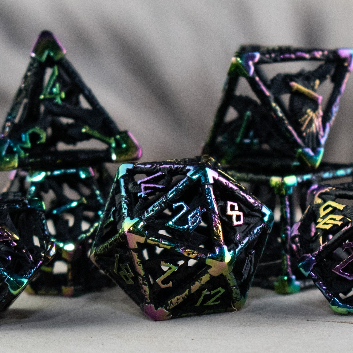 Legends of Valhalla - Matte Black and Iridescent Hollow Metal Dice Set