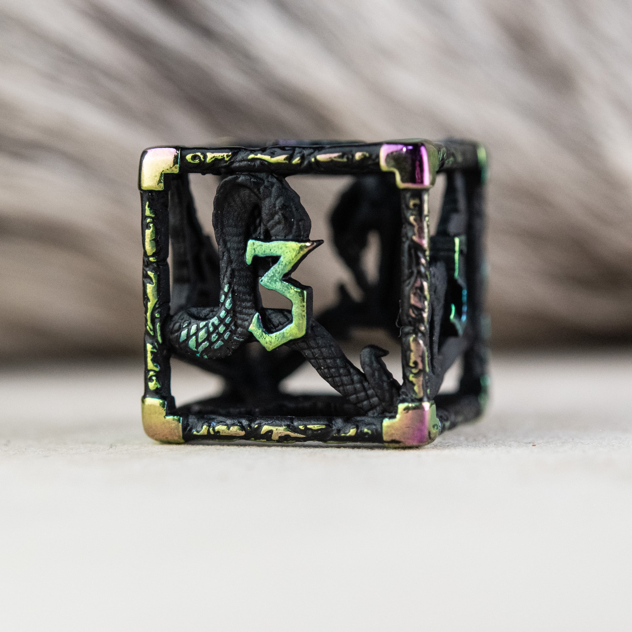 Legends of Valhalla - Matte Black and Iridescent Hollow Metal Dice Set