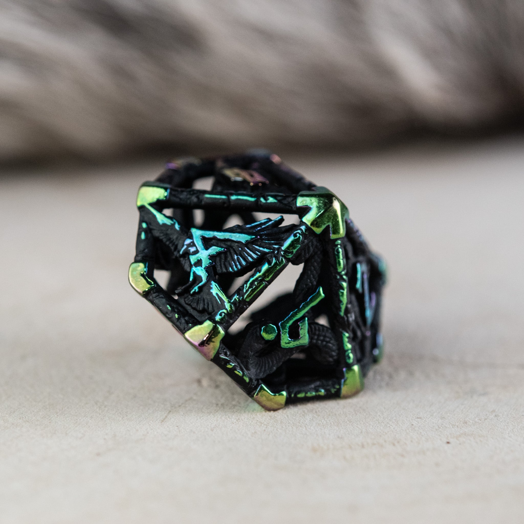 Legends of Valhalla - Matte Black and Iridescent Hollow Metal Dice Set