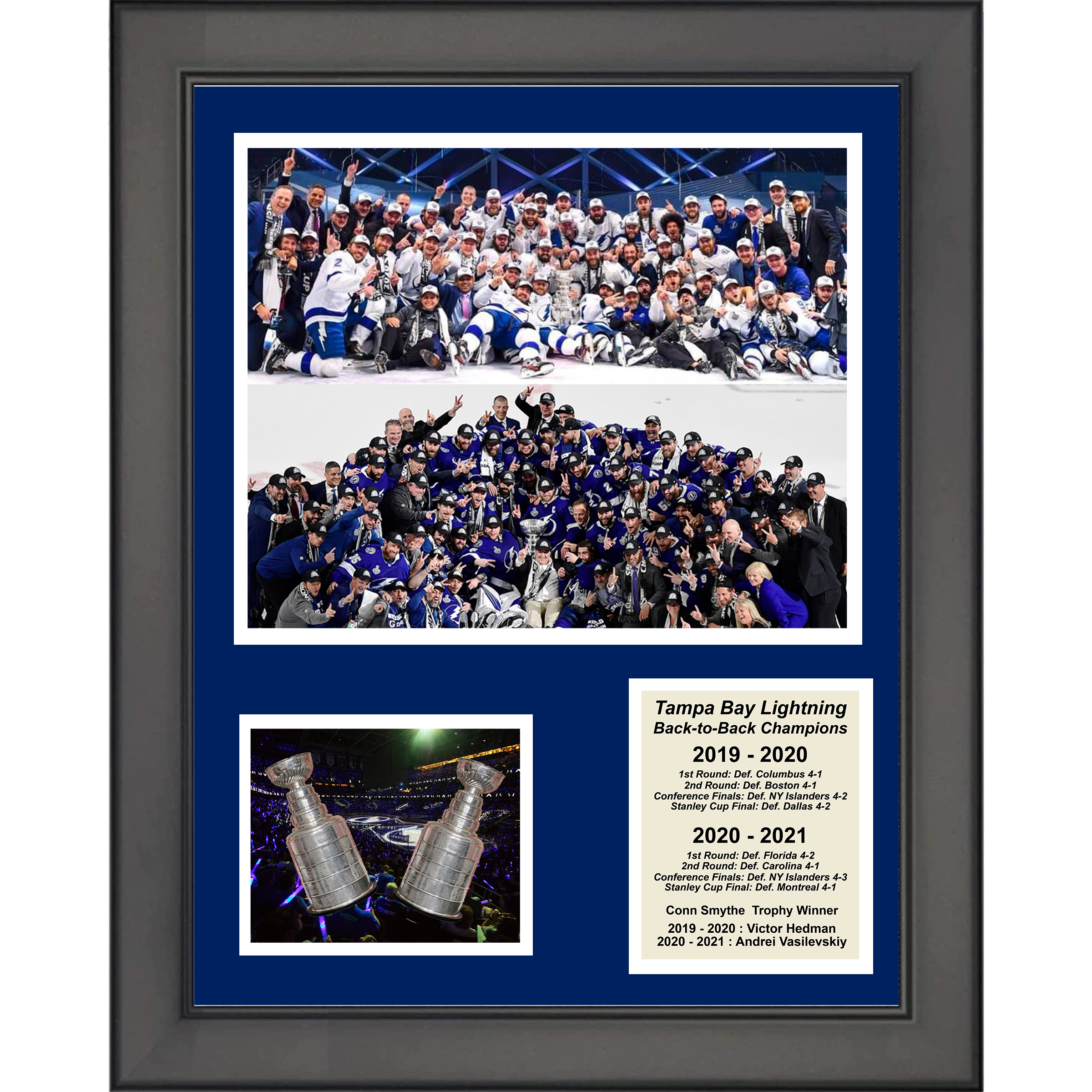 Framed 2019-2020 Back-to-Back Stanley Cup Champions 11"x14" Hockey Three Photo Collage