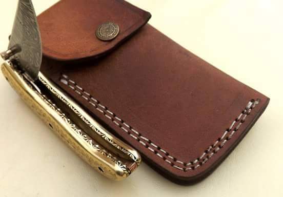 Everyday Carry Hand Engraved Damascus Steel Folding Pocket Knife with Brass Handle – The Artisan