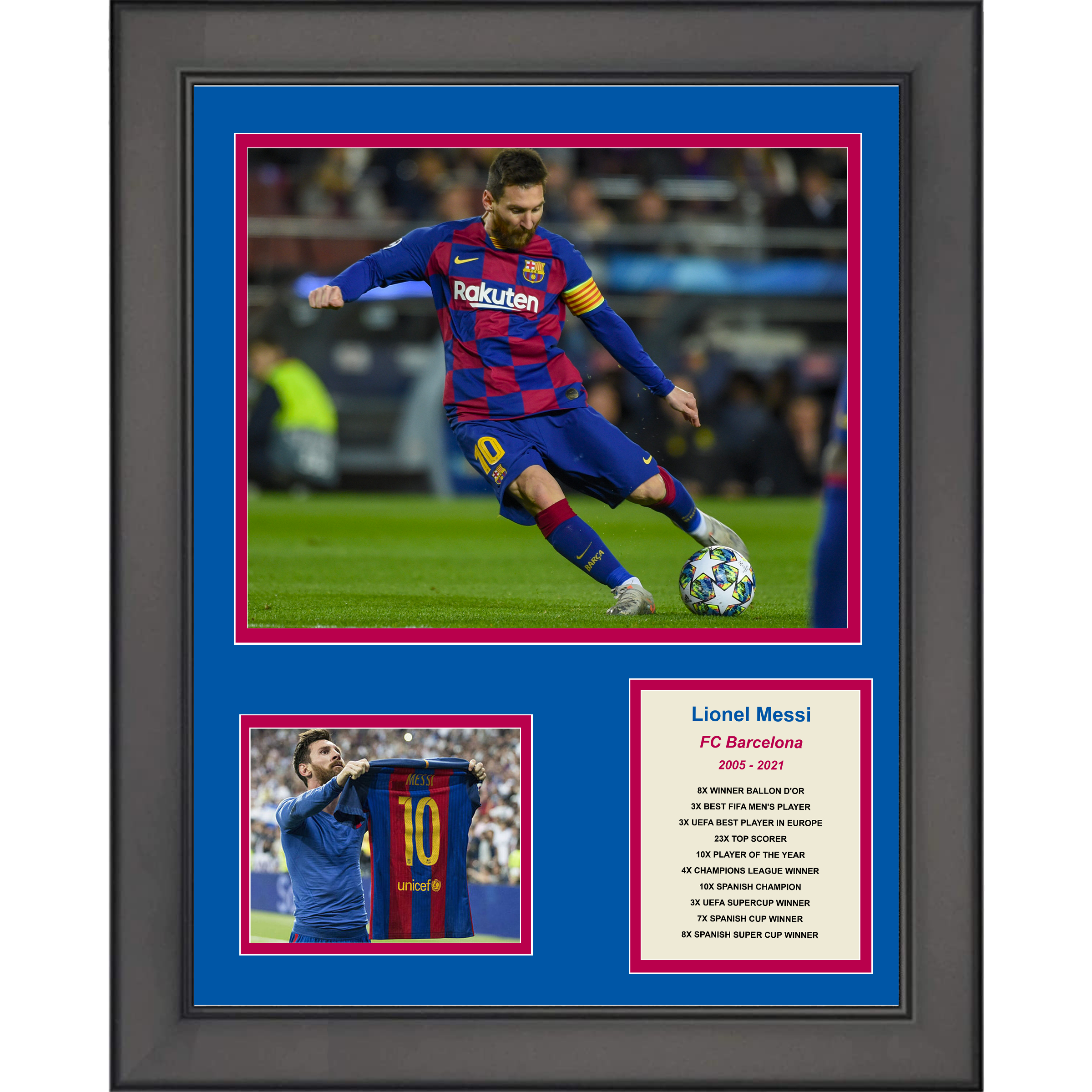 Framed Lionel Messi FC Barcelona Soccer Futbol 11"x14" Three Photo Collage