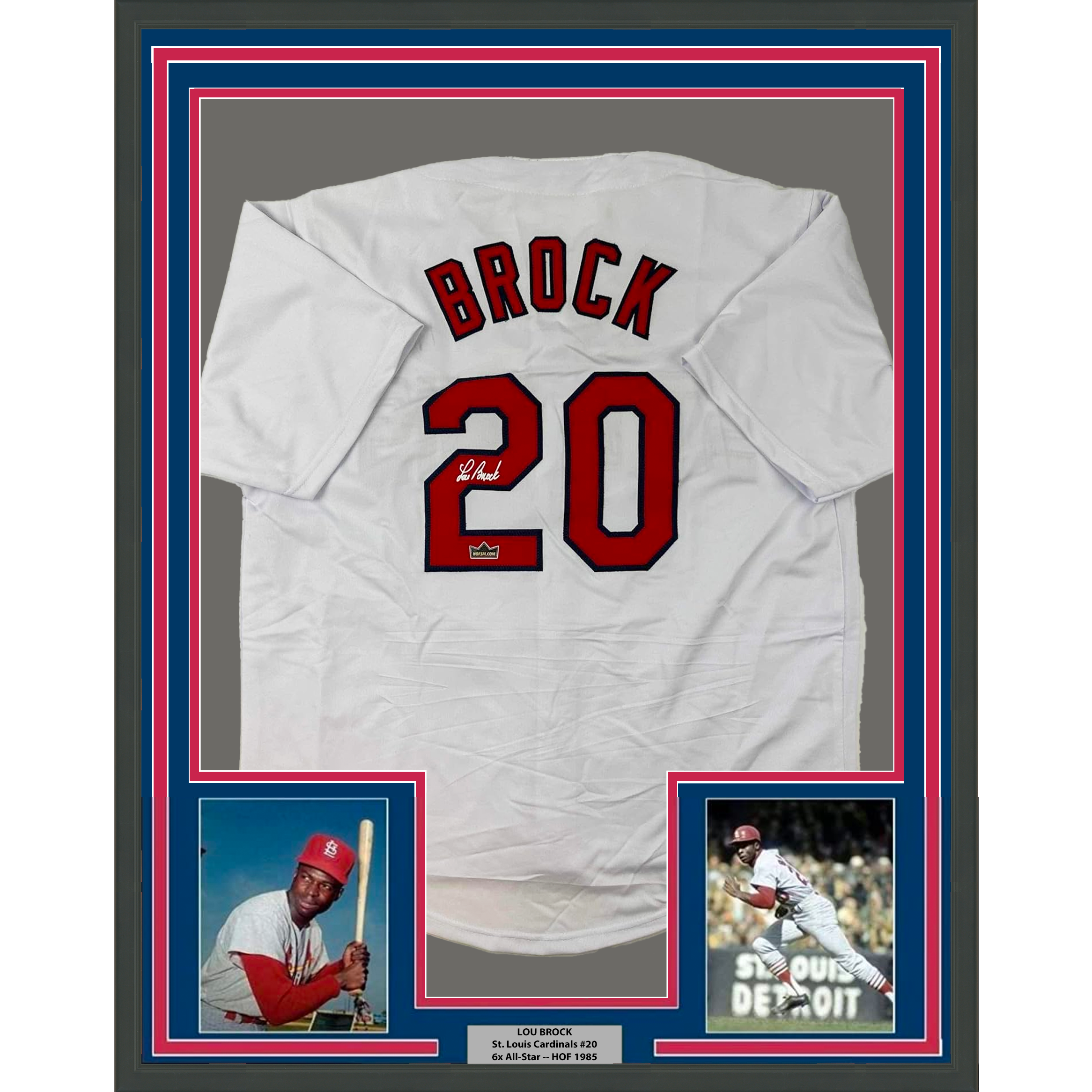 Framed Facsimile Autographed Lou Brock 35x39 St. Louis White Reprint Laser Auto Baseball Jersey