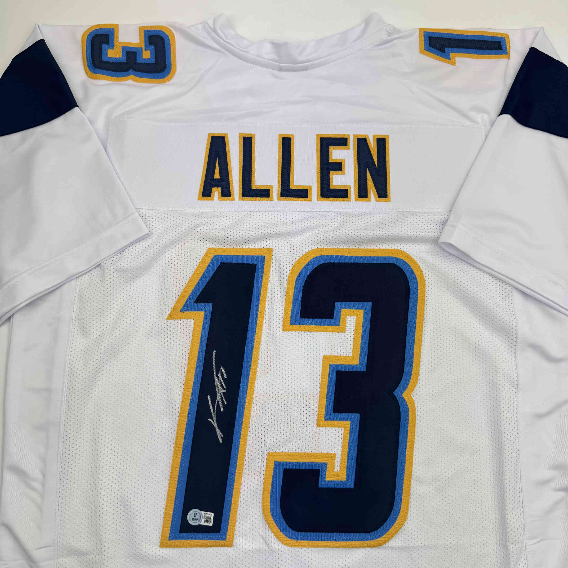 Autographed/Signed Keenan Allen Los Angeles LA White Football Jersey Beckett BAS COA