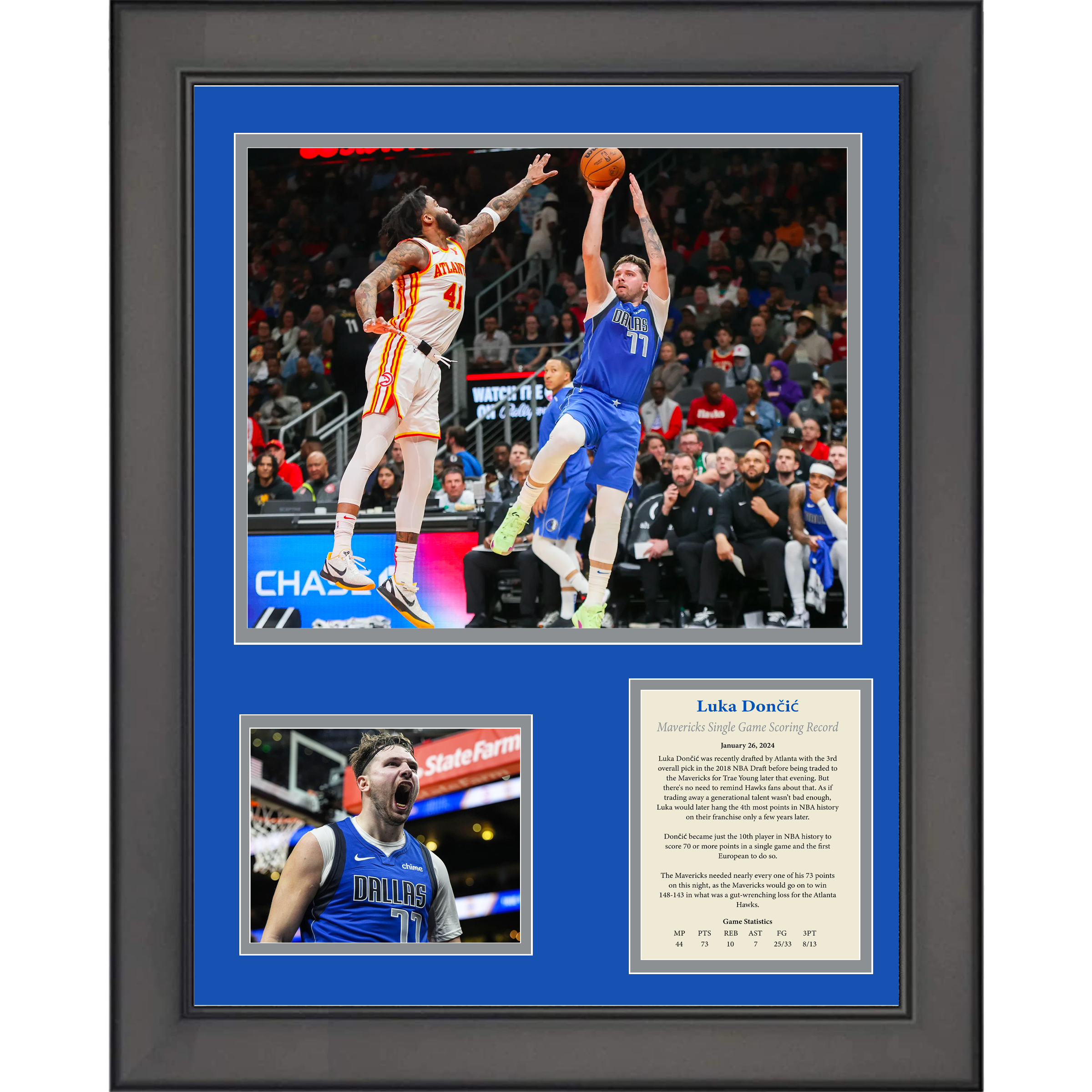 Framed Luka Doncic 73 Point Game Record Basketball 11"x14" Three Photo Collage