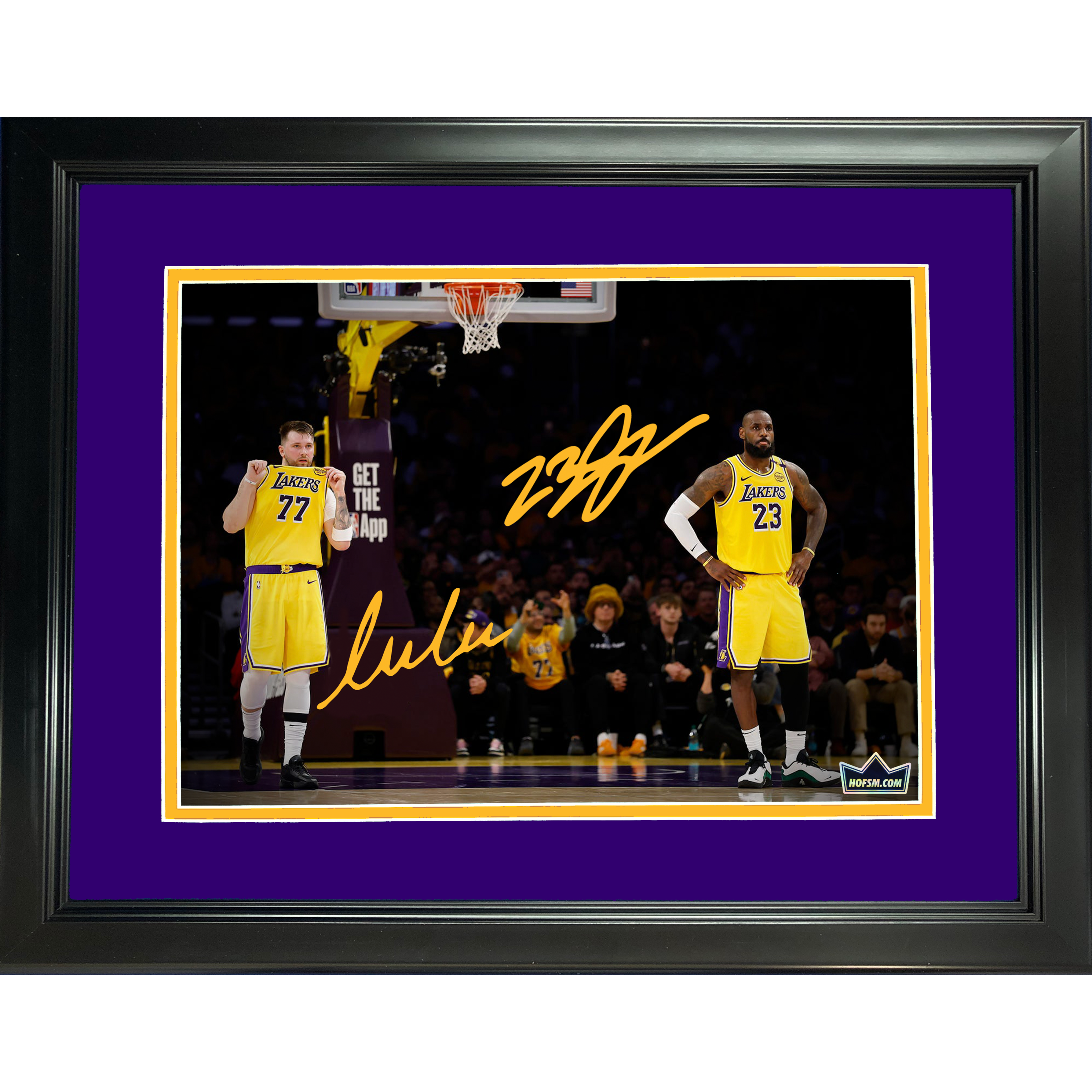 Framed Luka Doncic & LeBron James Los Angeles Lakers Dual Facsimile Laser Engraved Signature Auto 11"x14" Basketball Photo HOFSM Holo