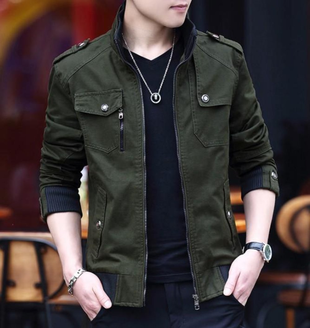 Mens Military Style Casual Jacket with Zipper Design