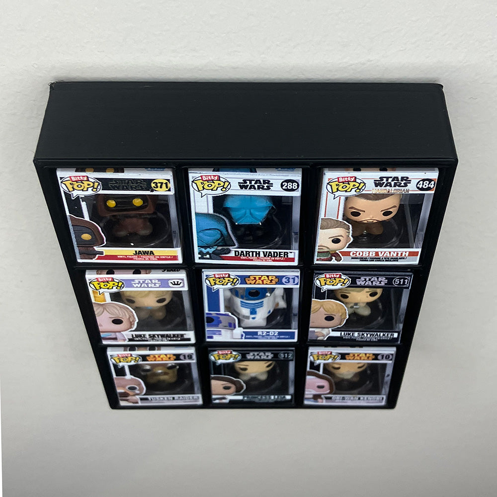 BITTY KUBBIE BLACK (3x3) - Display Case for Funko Bitty Pops, Wall Mountable & Stackable Pop Shelf (3D Printed)