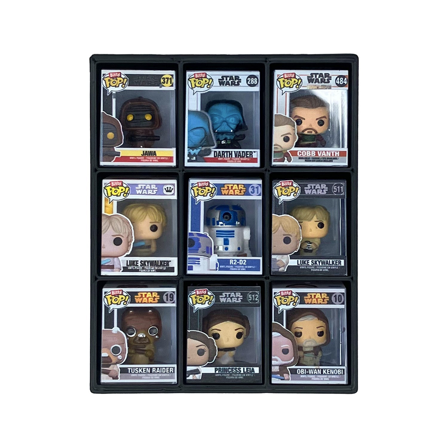 BITTY KUBBIE BLACK (3x3) - Display Case for Funko Bitty Pops, Wall Mountable & Stackable Pop Shelf (3D Printed)