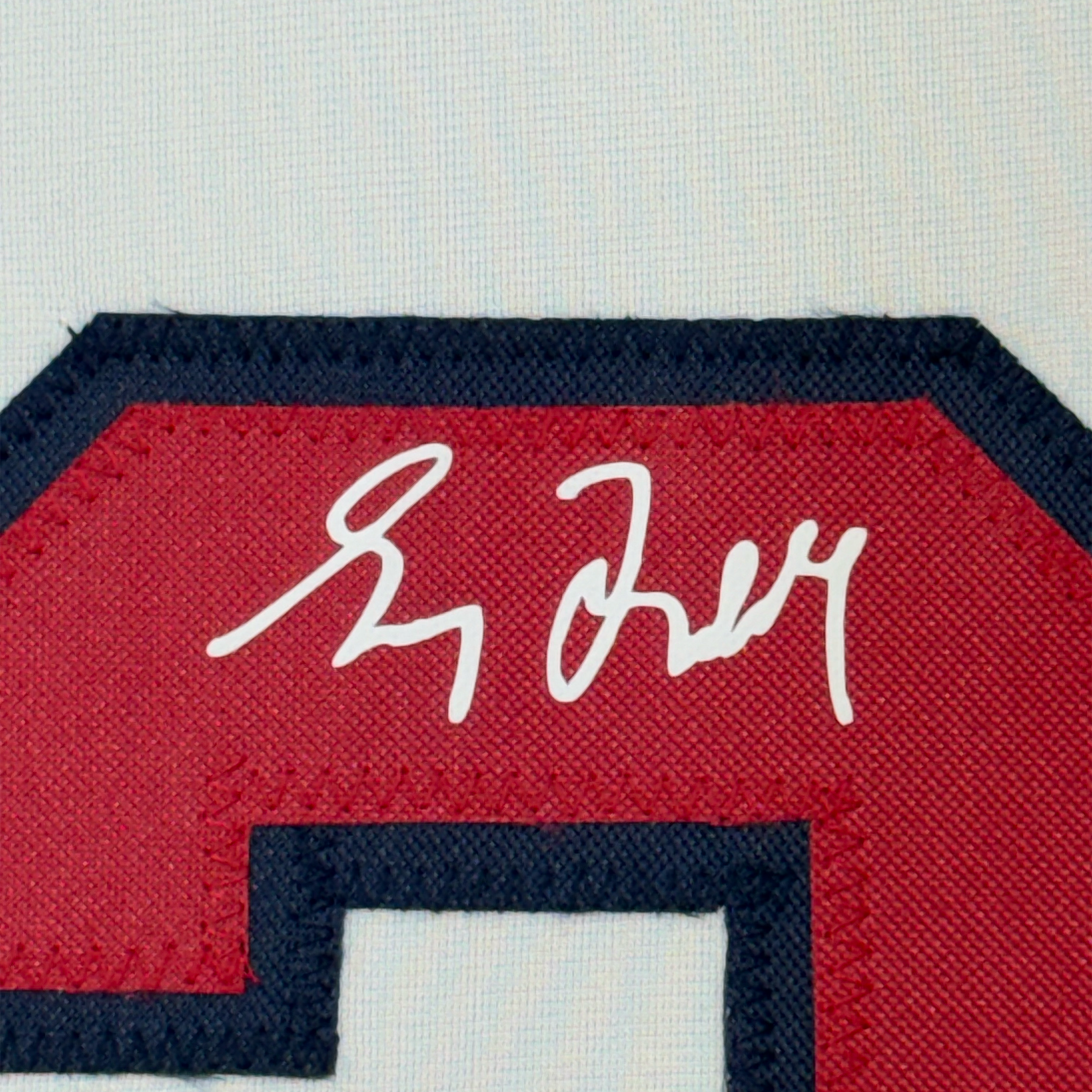 Framed Facsimile Autographed Greg Maddux 35x39 Atlanta White Reprint Laser Auto Baseball Jersey