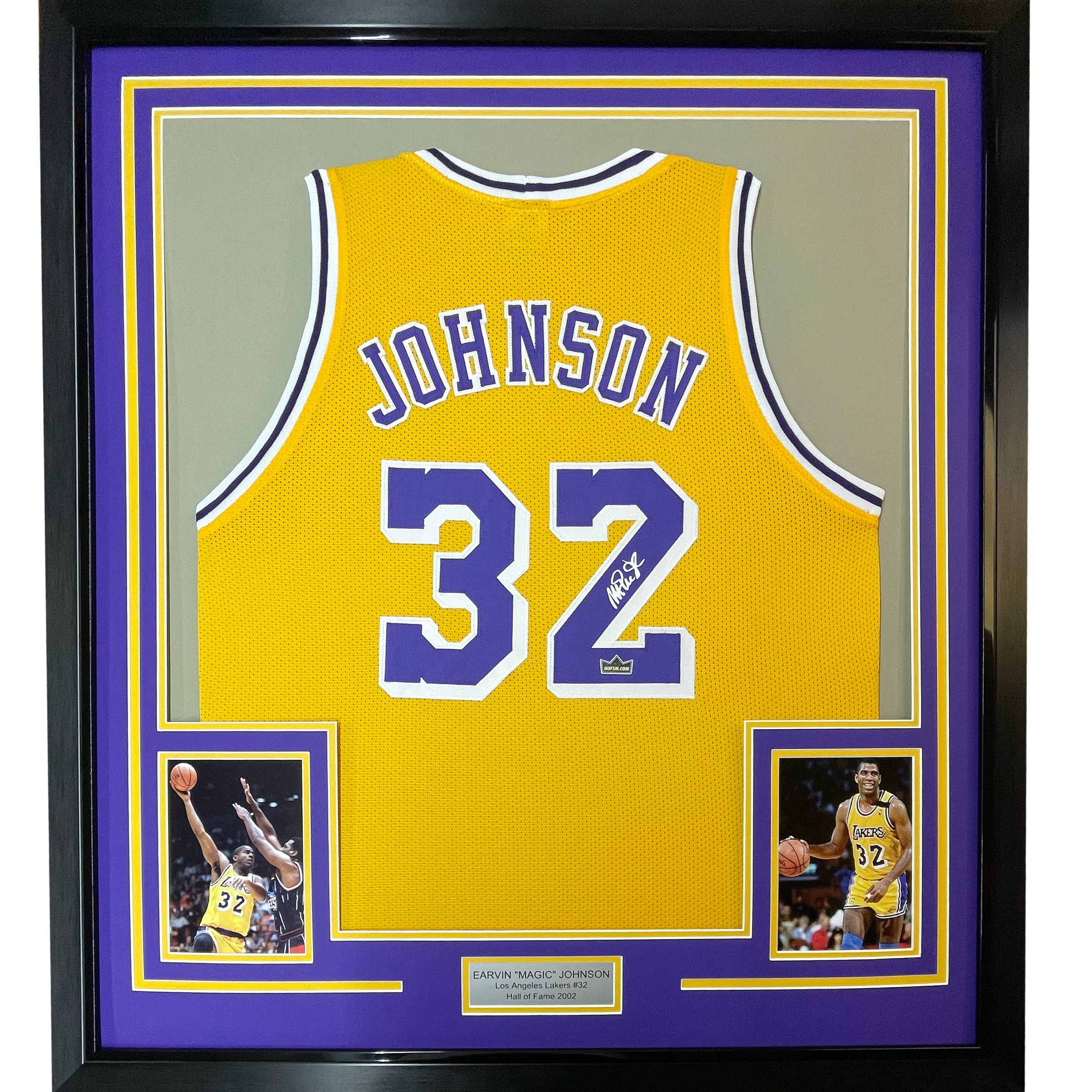 Framed Facsimile Autographed Earvin Magic Johnson 35x39 Los Angeles LA Yellow Reprint Laser Auto Basketball Jersey
