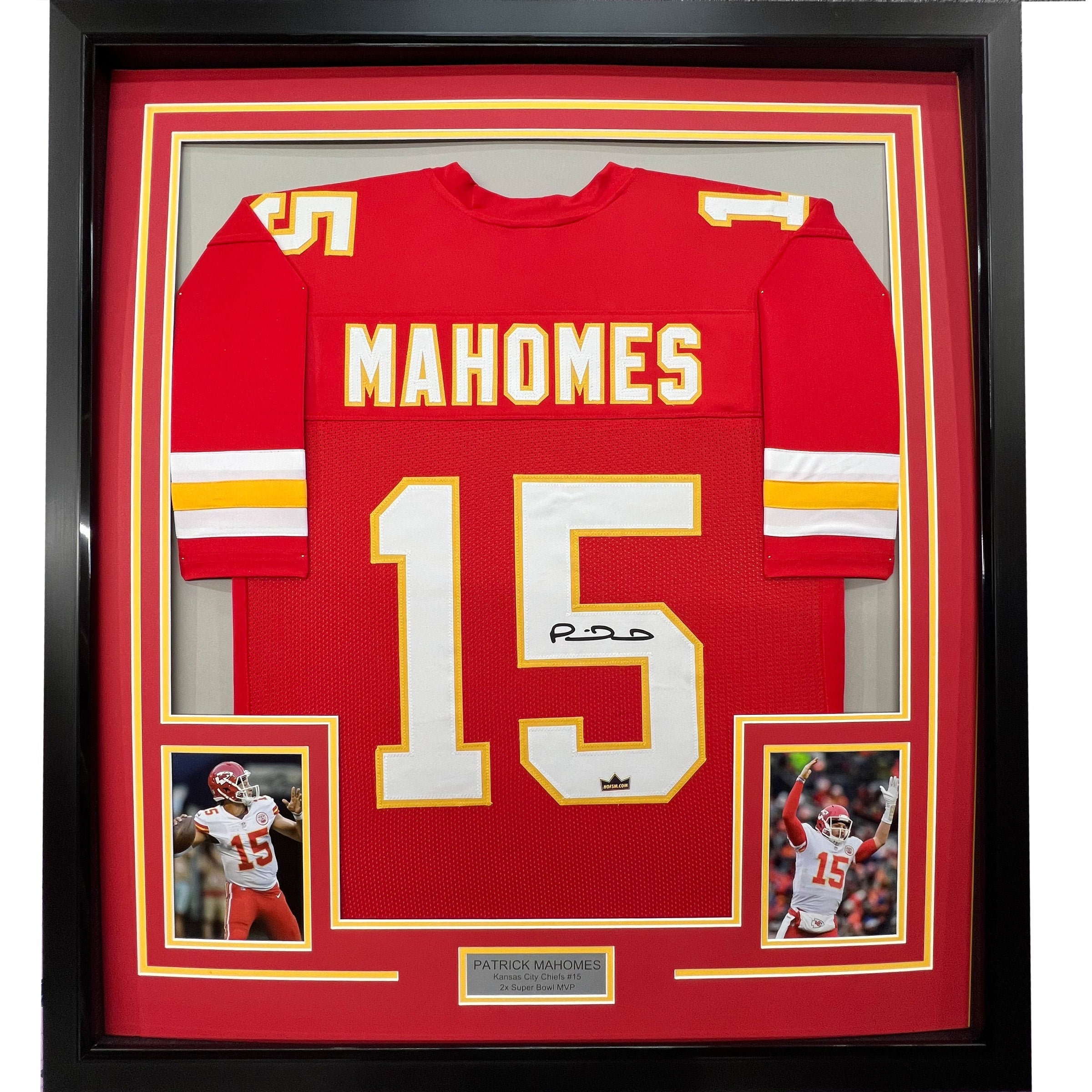 Framed Facsimile Autographed Patrick Mahomes 35x39 Kansas City Red Reprint Laser Auto Football Jersey Size Men's XL