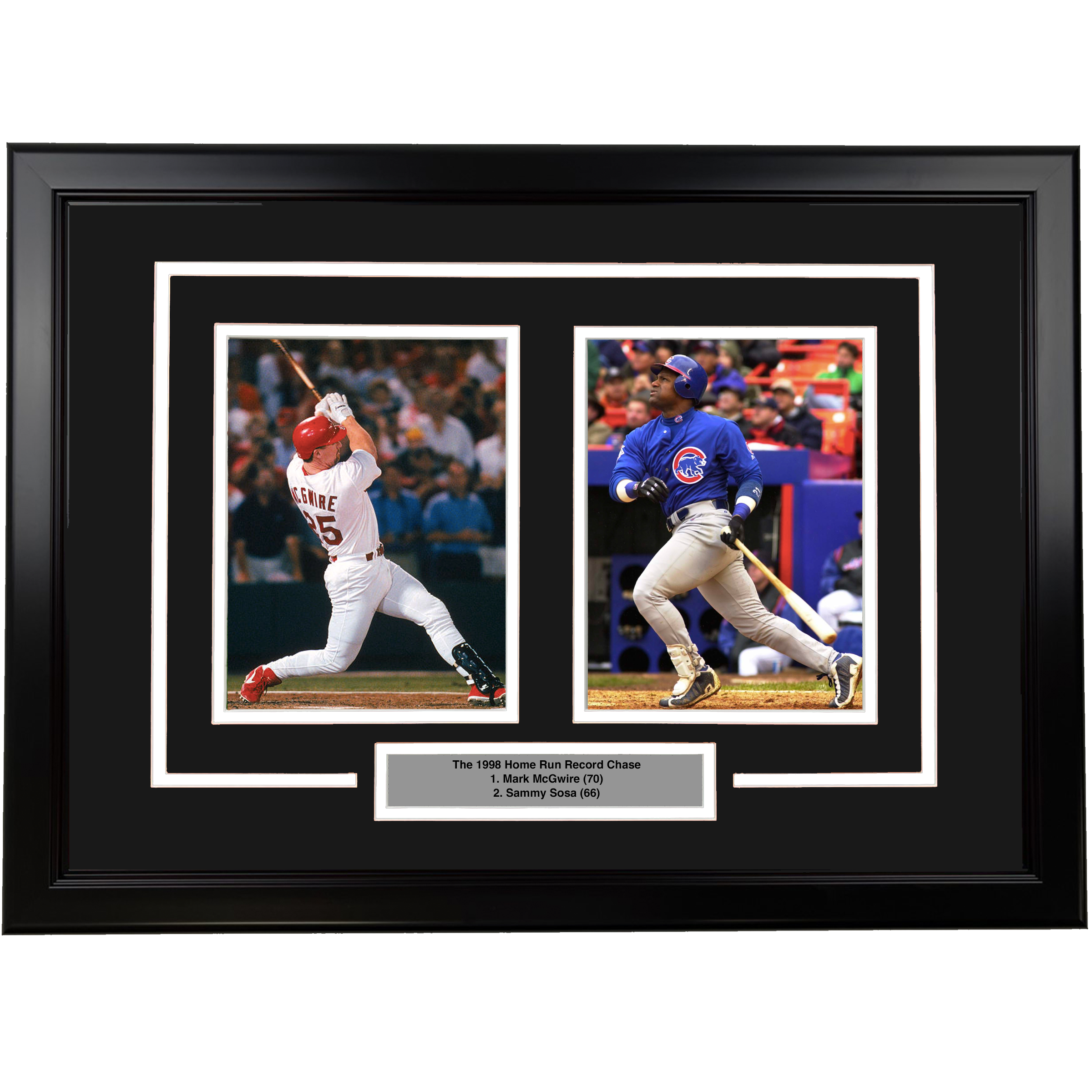 Framed Mark McGwire and Sammy Sosa 1998 Home Run Race 17x23 Dual Baseball Photo