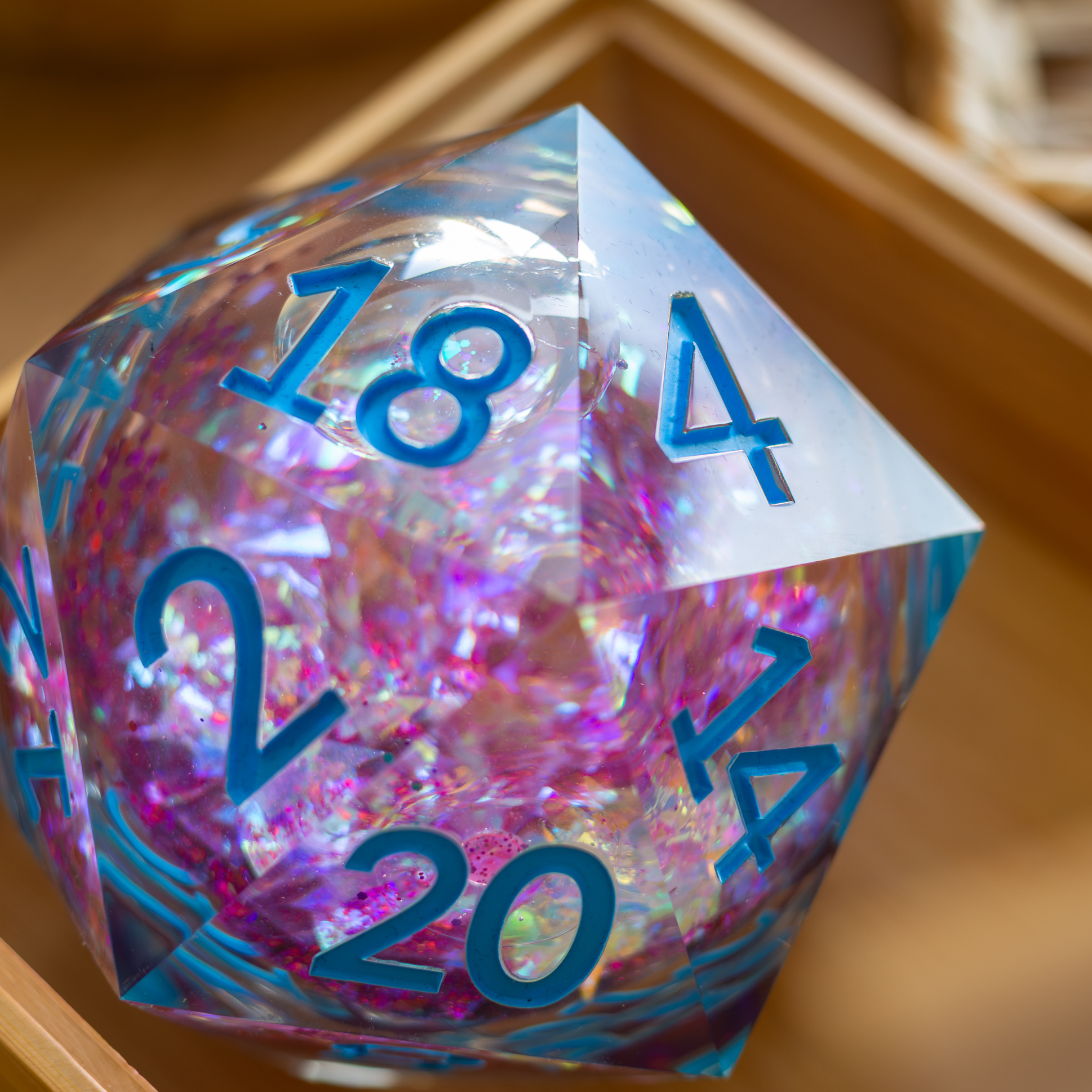 Massive Pastel Pink Baby Blue Glitter Liquid Core 95MM Chonk Handmade Resin Dice And Box