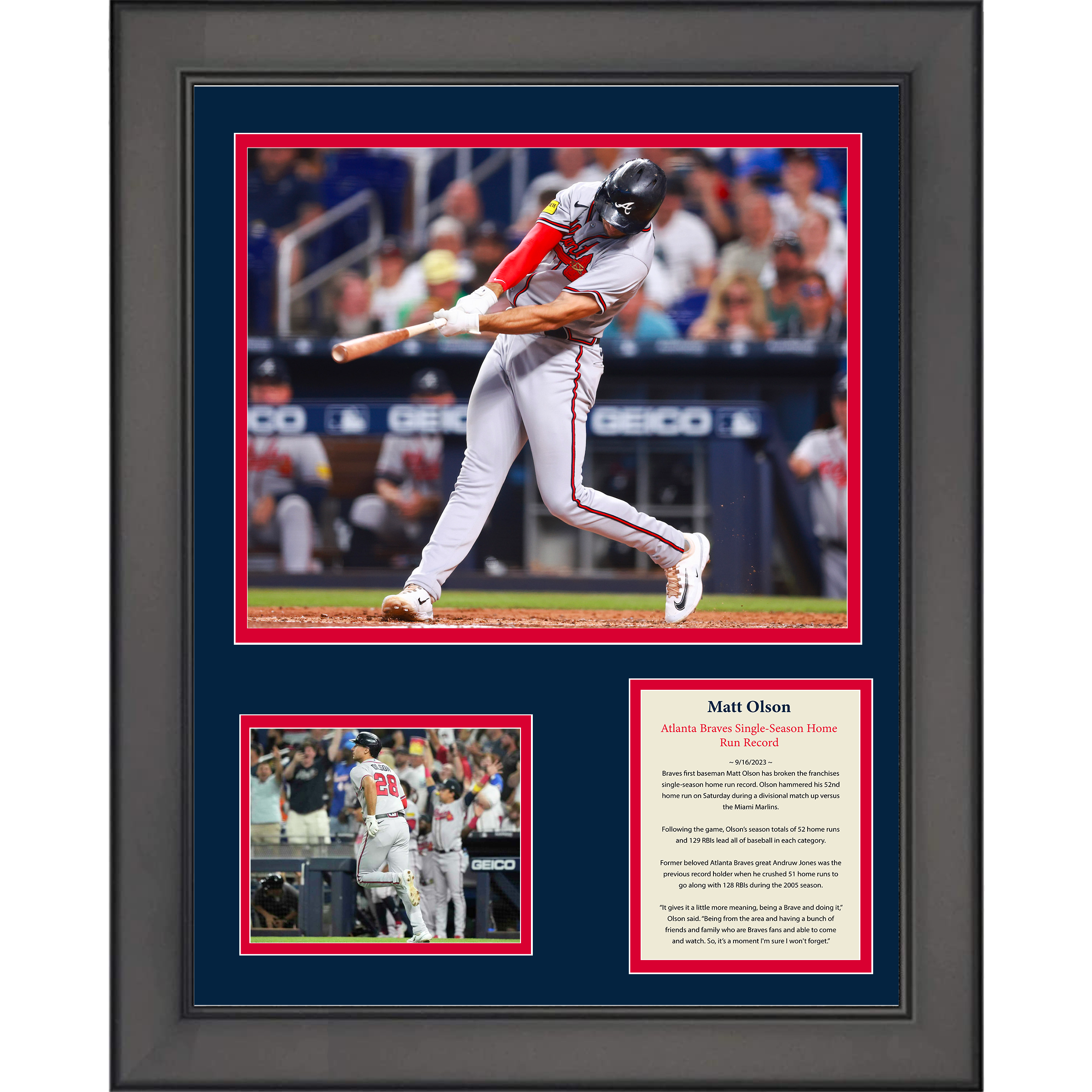 Framed Matt Olson Single-Season Home Run Record Baseball 11"x14" Three Photo Collage