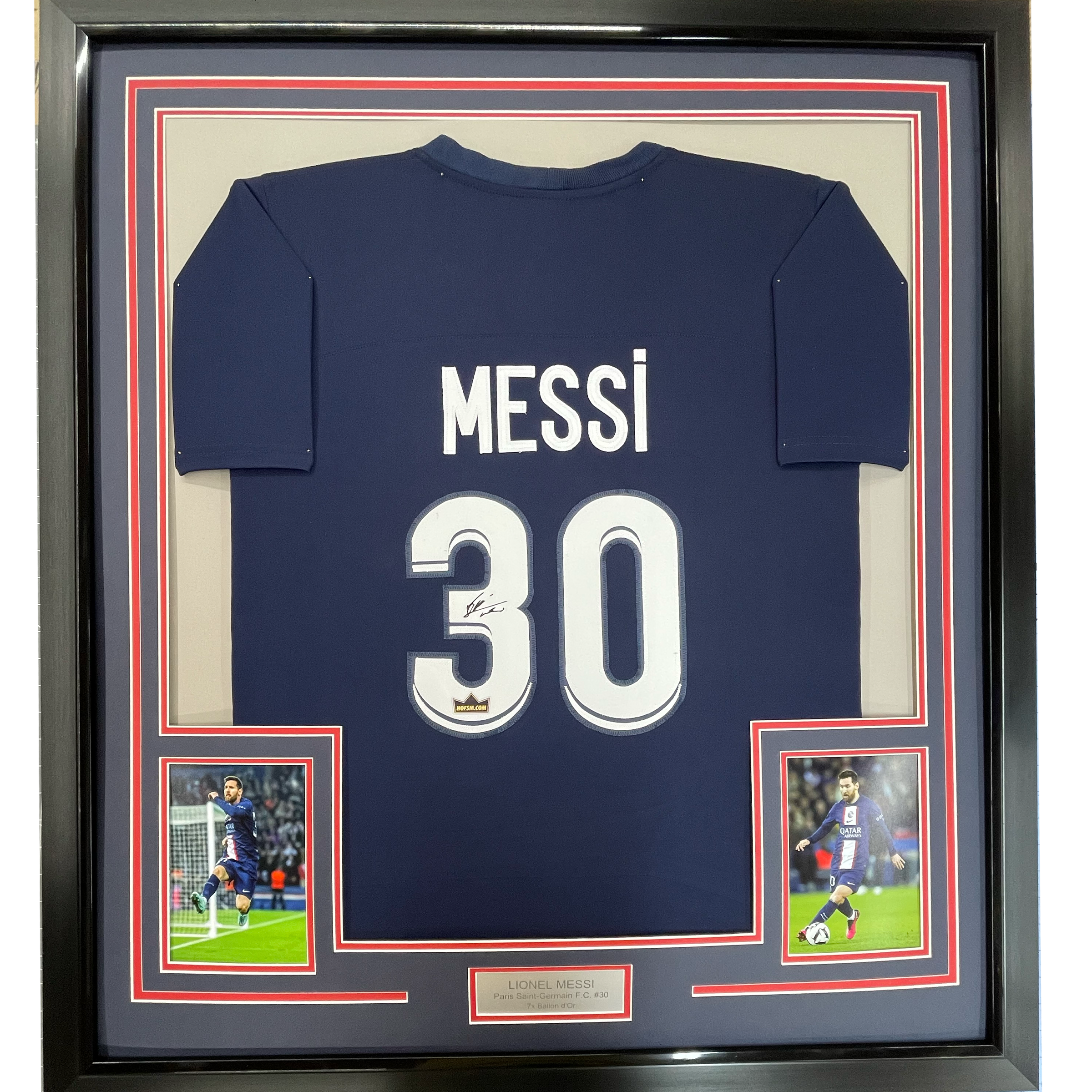 Framed Facsimile Autographed Lionel Messi Leo 35x39 PSG Blue Reprint Laser Auto Soccer Jersey