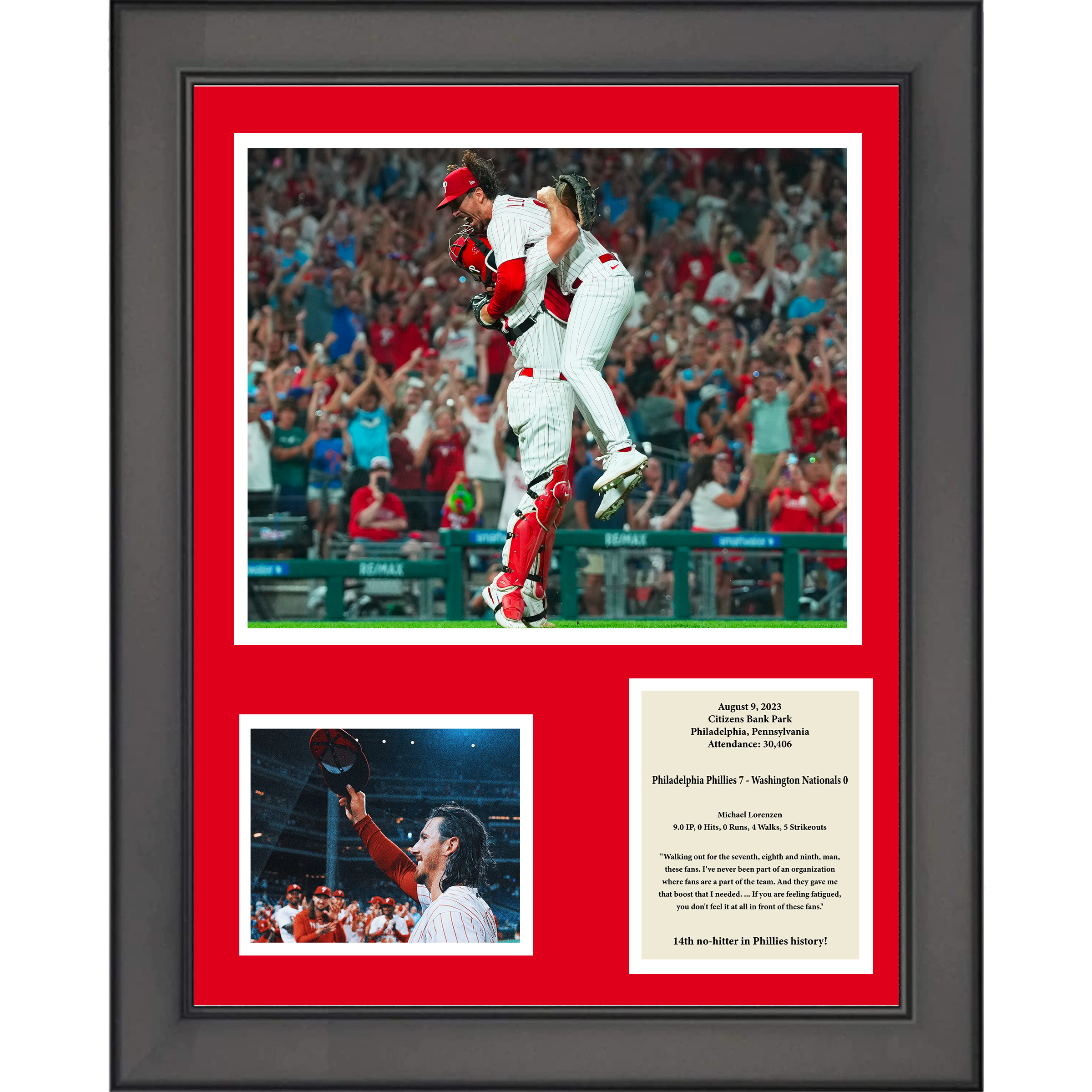 Framed Michael Lorenzen 2023 No-Hitter Philadelphia Phillies 11"x14" Baseball Three Photo Collage