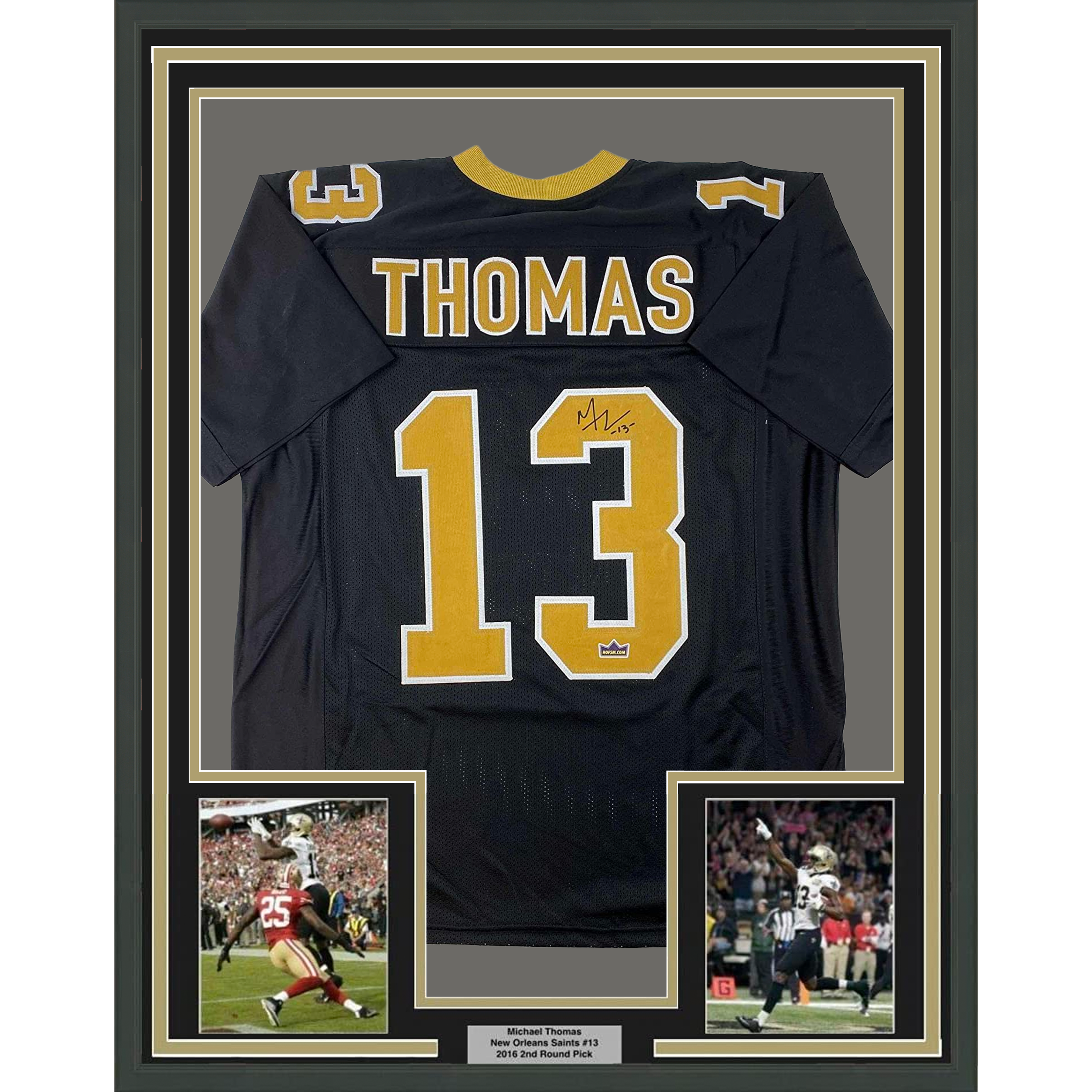 Framed Facsimile Autographed Michael Thomas 35x39 New Orleans Black Reprint Laser Auto Football Jersey Size Men's XL