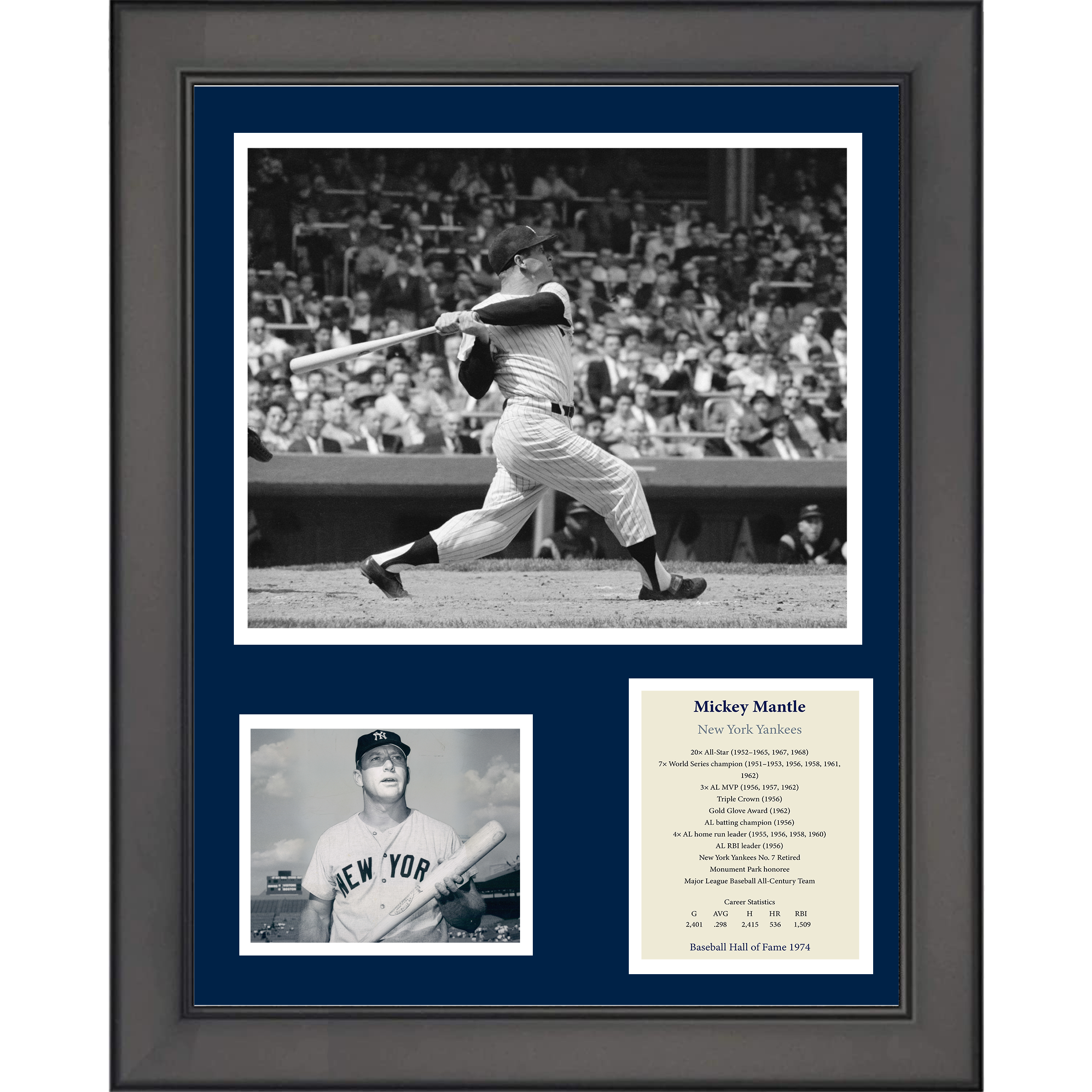 Framed Mickey Mantle Hall of Fame Baseball 11"x14" Three Photo Collage