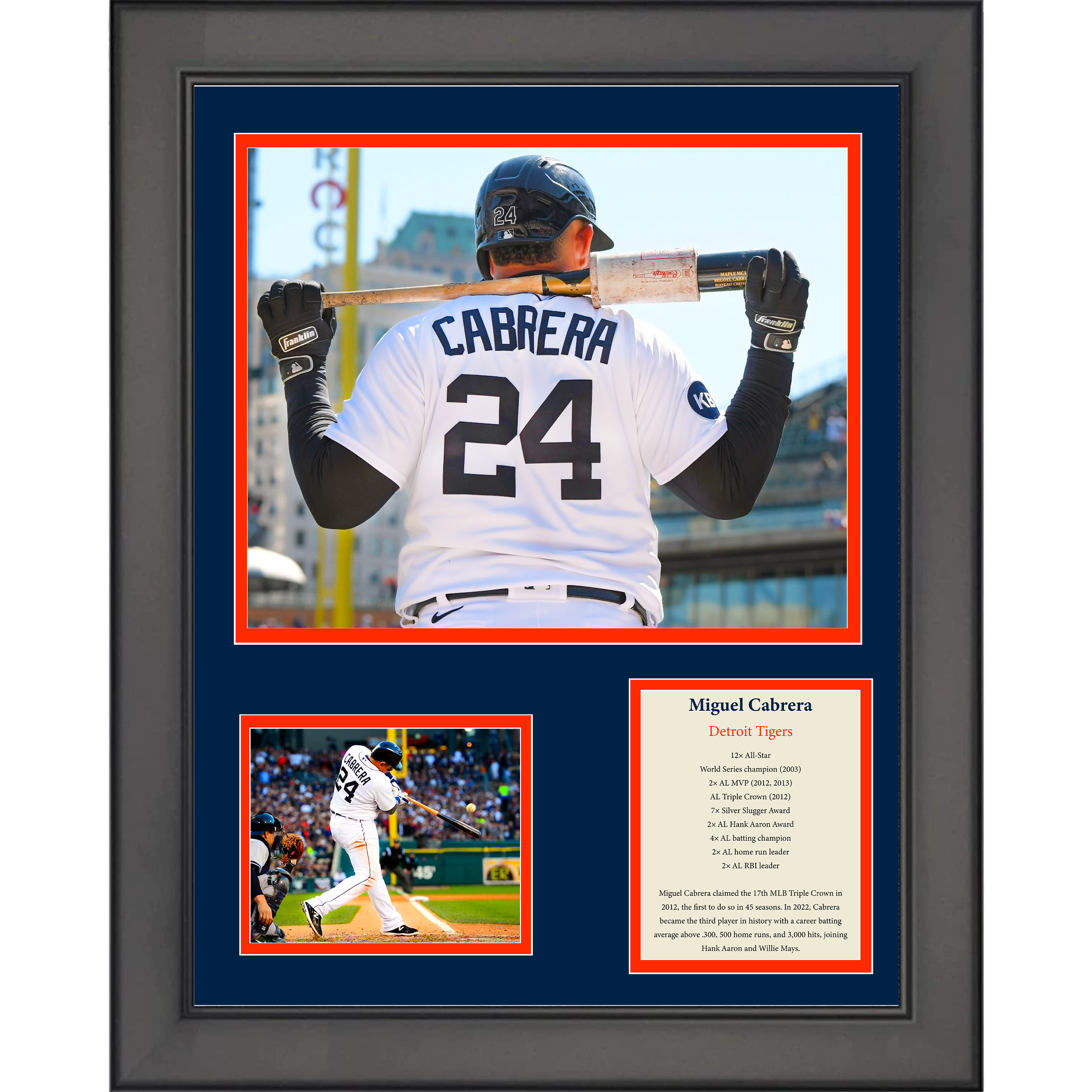 Framed Miguel Cabrera Detroit Tigers Baseball 11"x14" Three Photo Collage