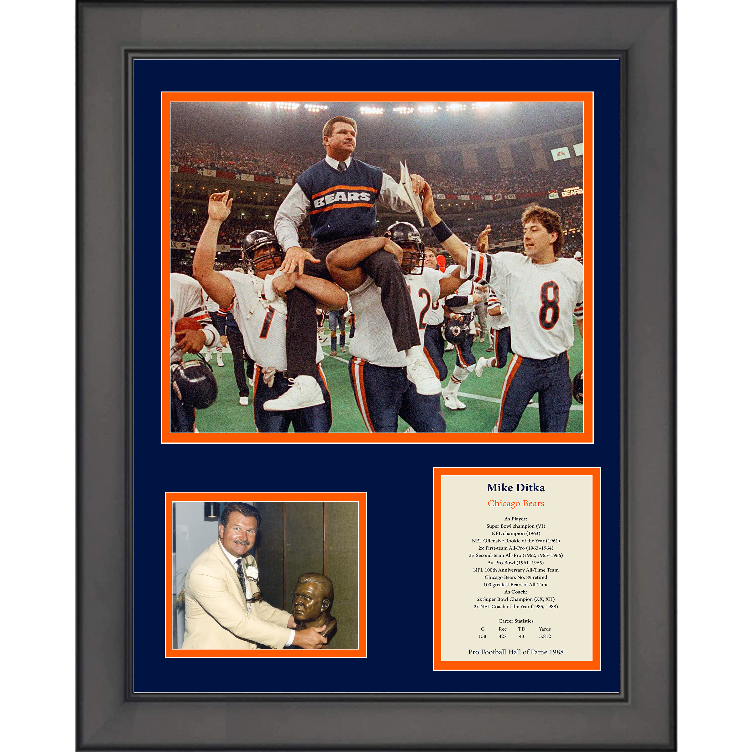 Framed Mike Ditka Hall of Fame Chicago Bears 11"x14" Football Three Photo Collage
