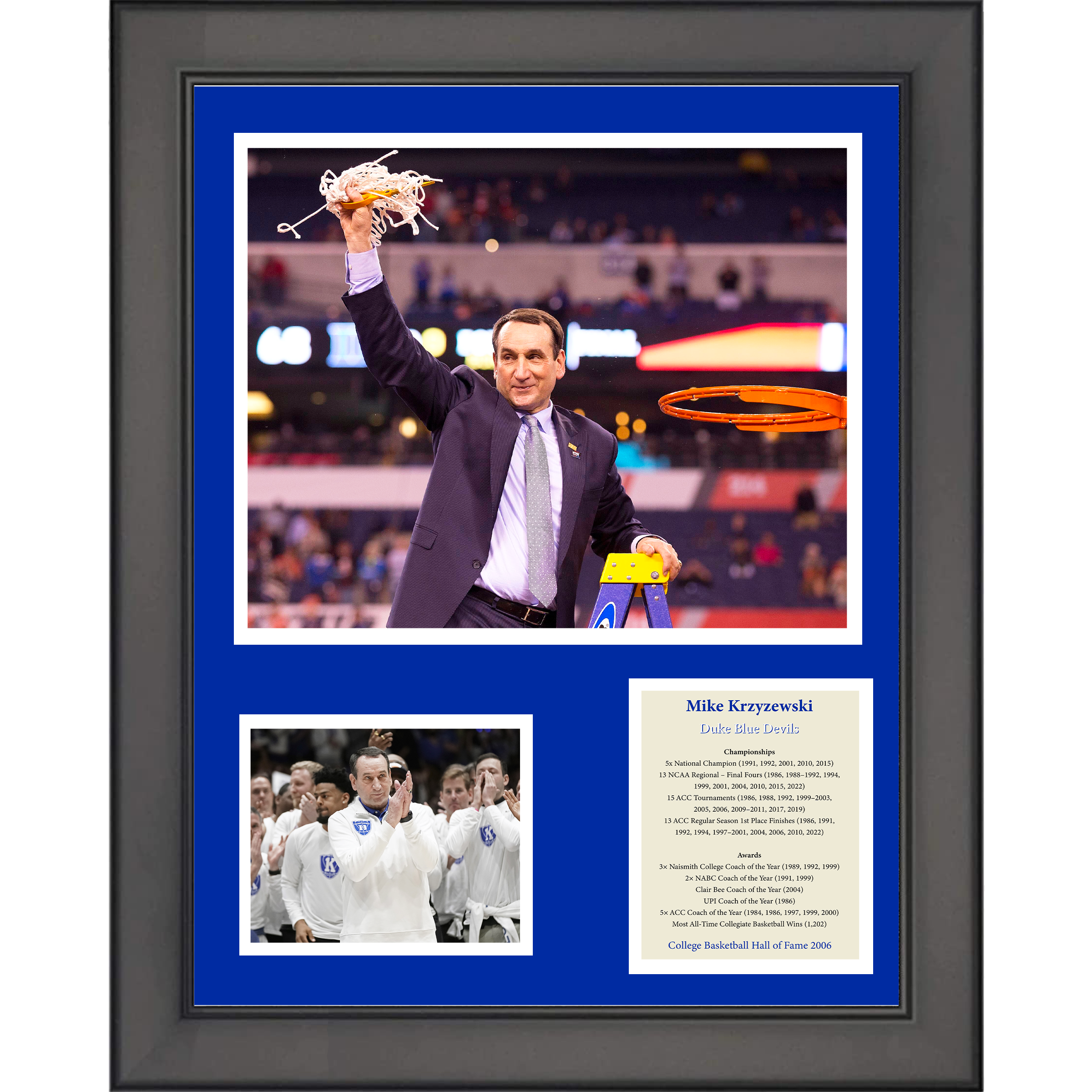 Framed Mike Krzyzewski  Coach K  Hall of Fame Duke Blue Devils NCAA Basketball 11"x14" Three Photo Collage