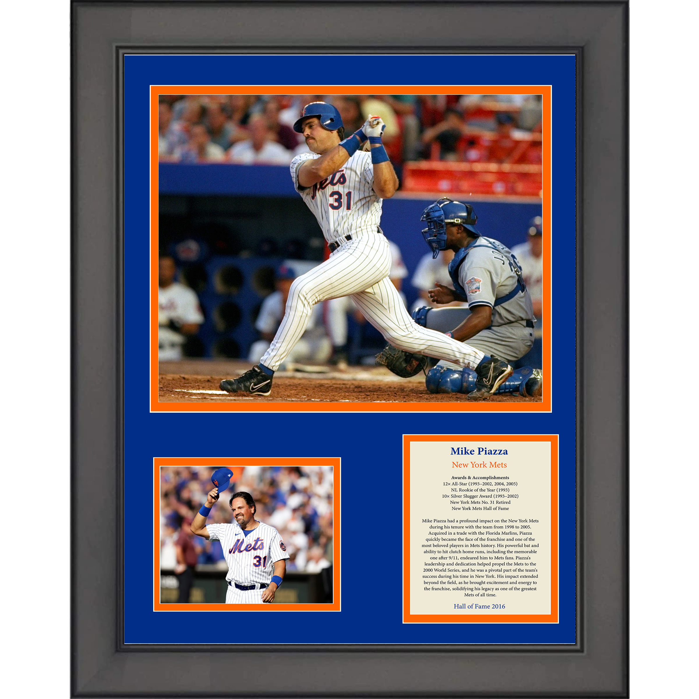 Framed Mike Piazza Hall of Fame Baseball 11"x14" Three Photo Collage