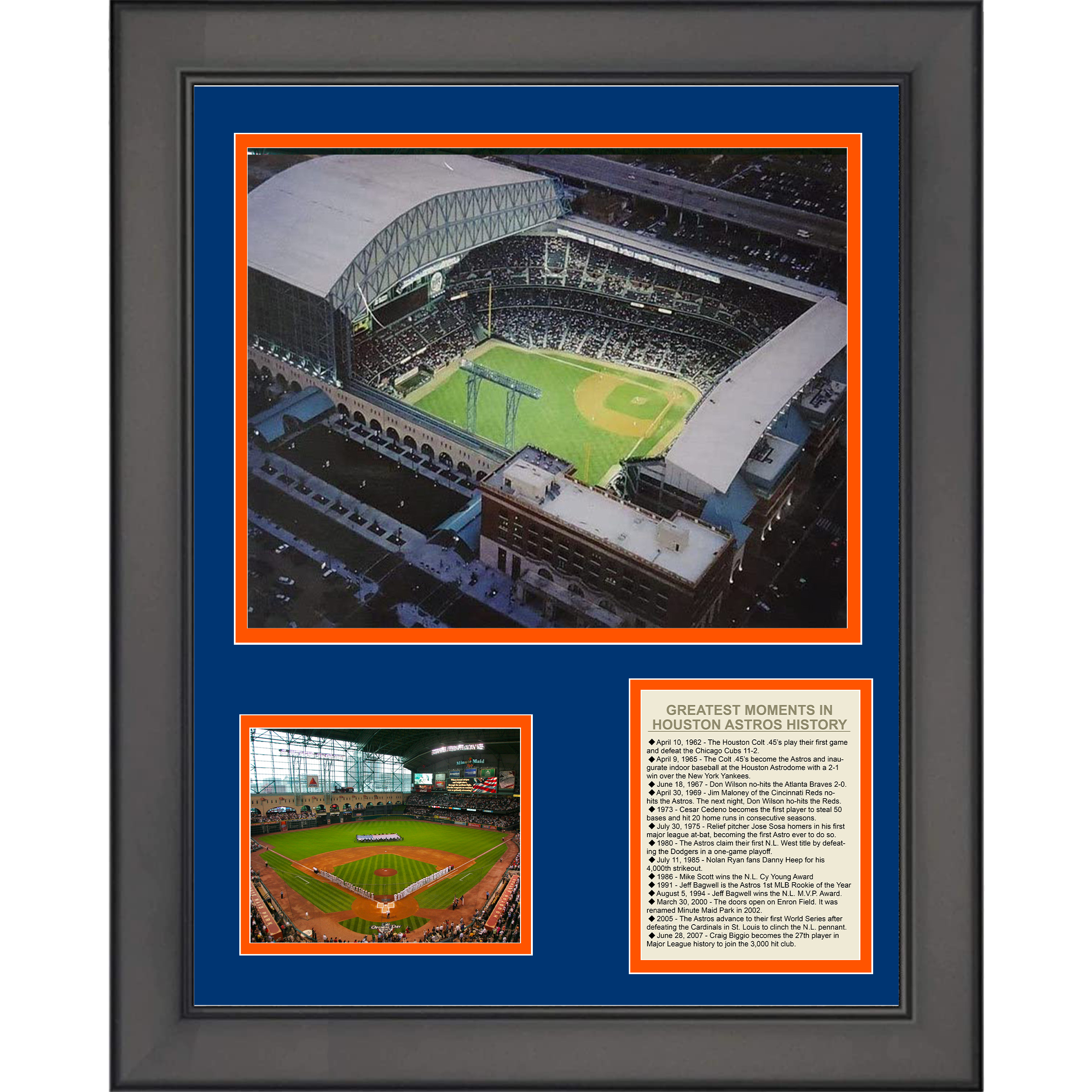 Framed Houston Astros Minute Maid Ballpark Ballpark Greatest Moments 11"x14" Baseball Three Photo Collage