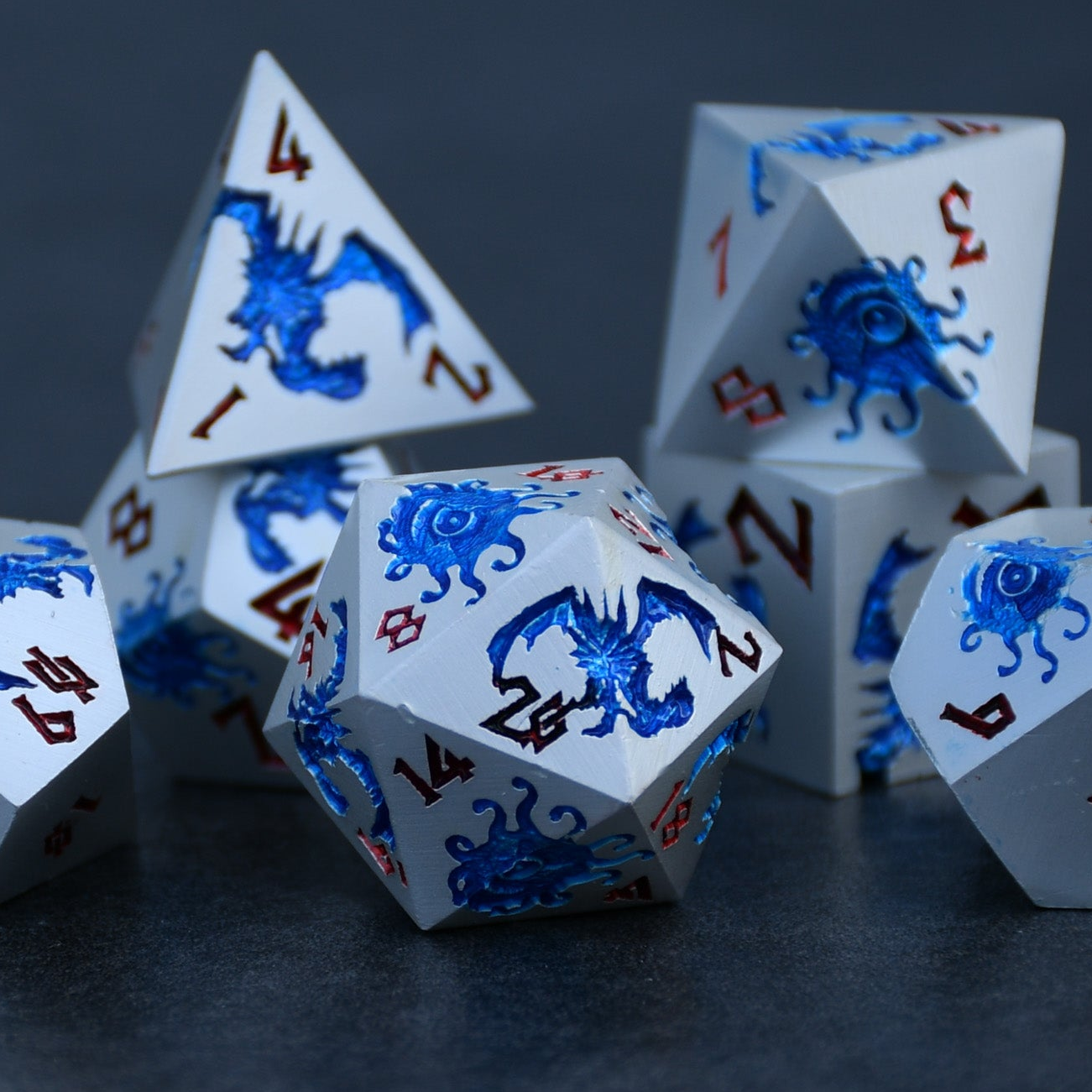 Monster Manual Dice - Silver and Blue
